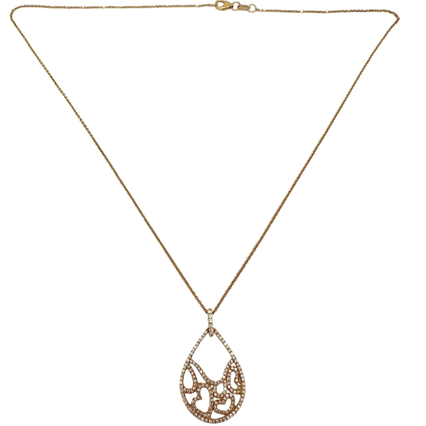 18K Rose Gold Diamond Pearl Tear Drop Heart Pendant Necklace