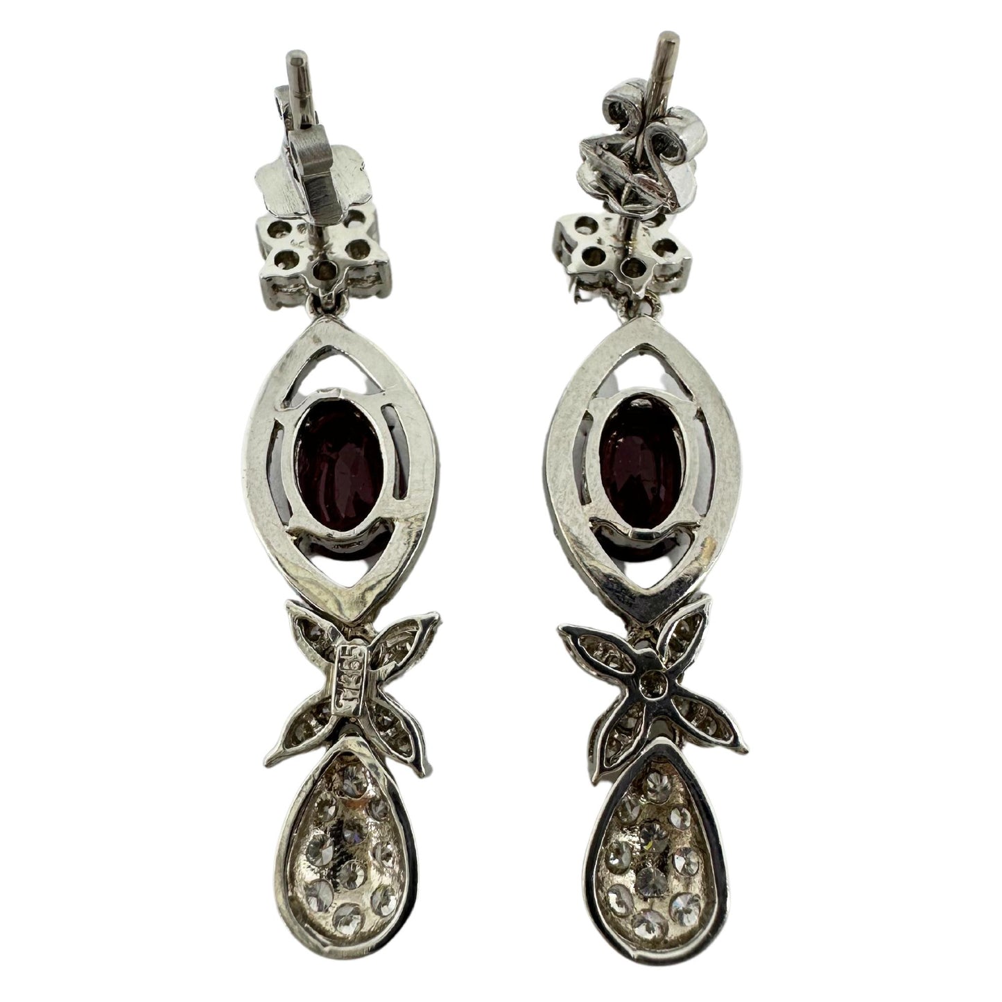 18k White Gold Diamond and Oval Ruby Earrings