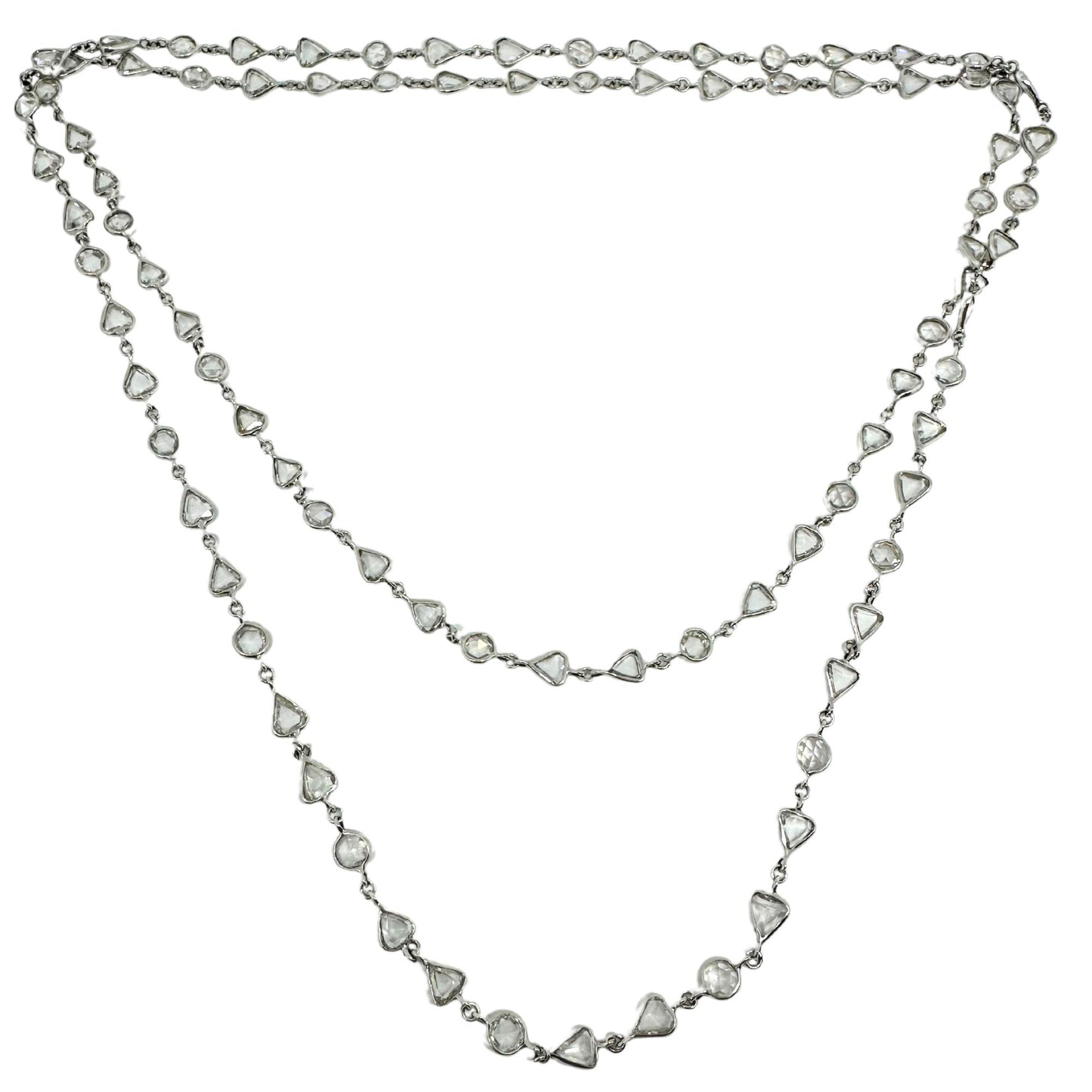 18K White Gold Diamond Rose Cut Heart Necklace Chain