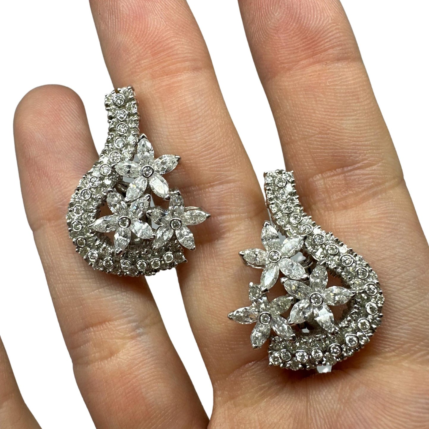 18K White Gold Marquise Cut Diamond Earrings