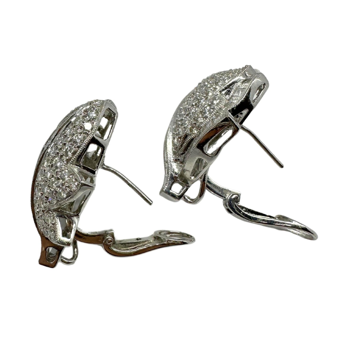 Platinum Baguette Cut Diamond Leaf Earrings