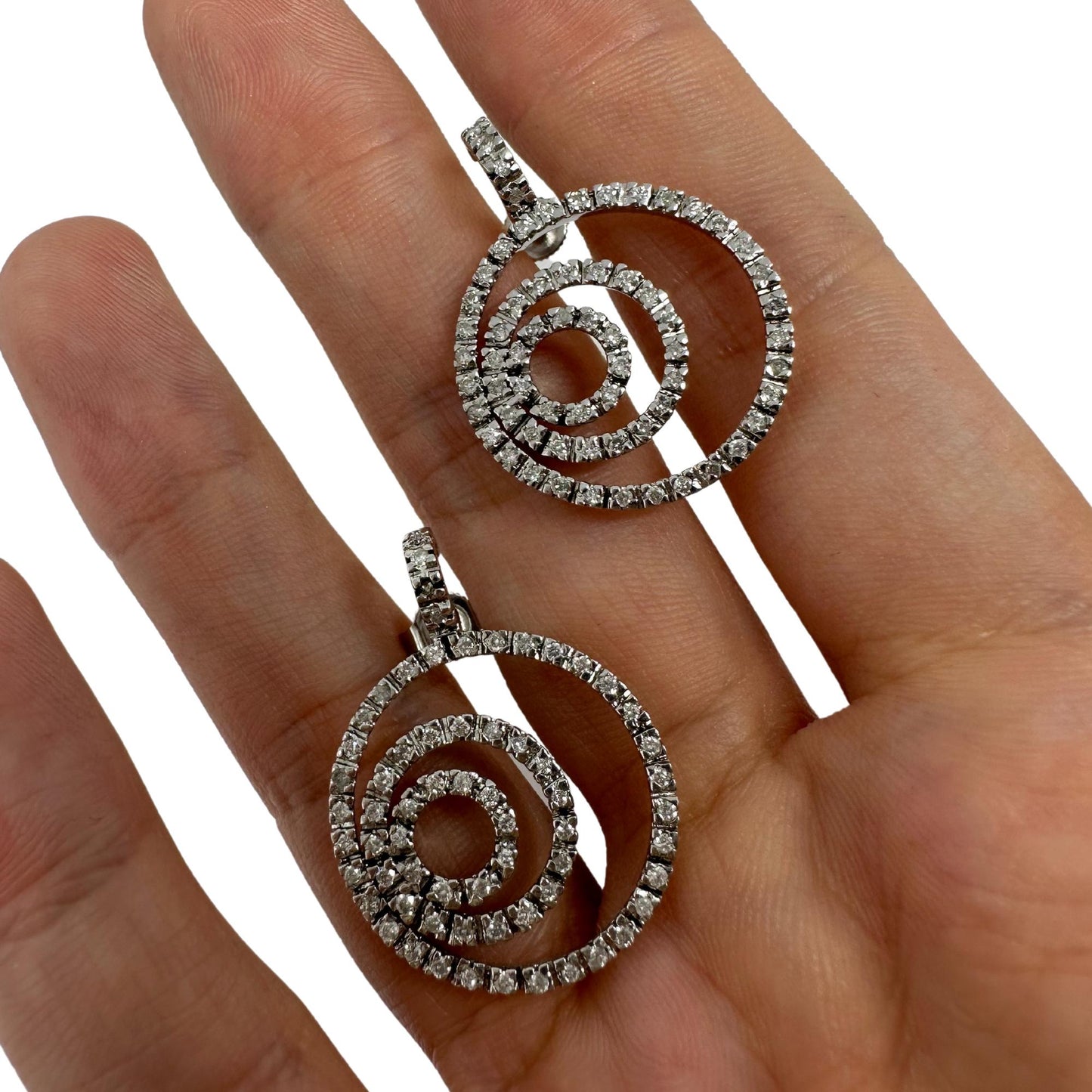 14K White Gold Spiral Diamond Earrings