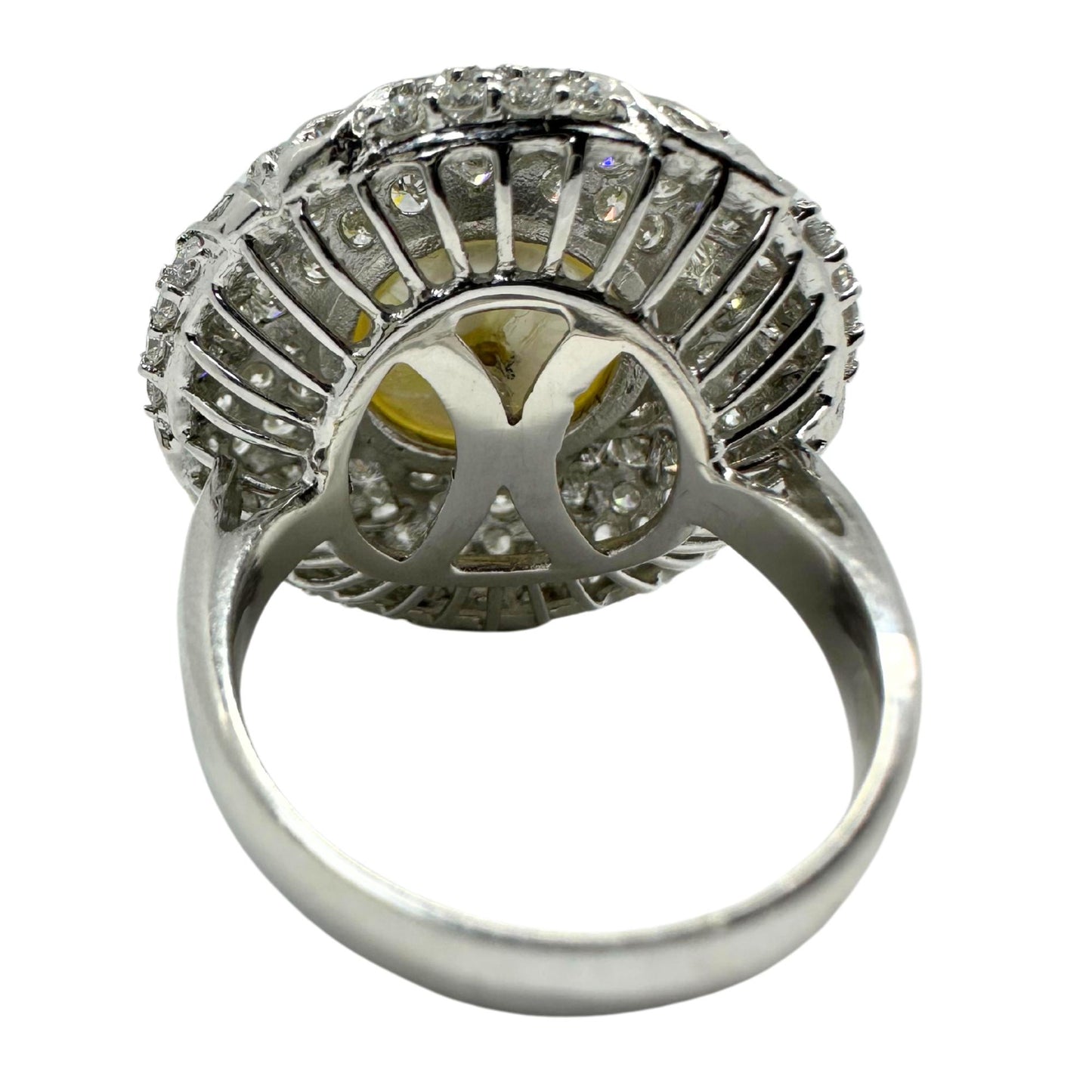 18k White Gold 3.47 Carat Diamond and Pearl Cocktail Ring - Size 6.50
