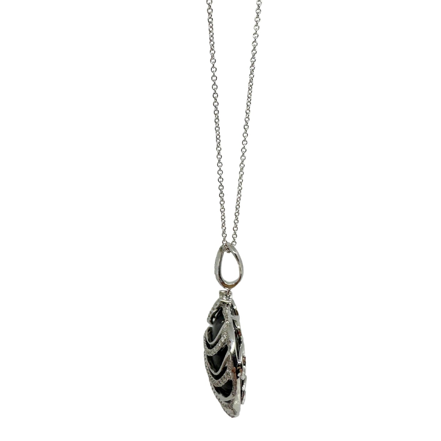 18K White Gold Diamond and Black Onyx Pendant Necklace