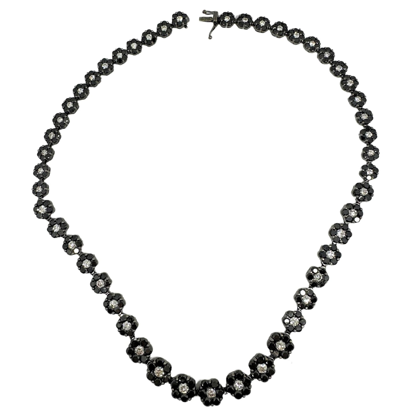 18K 32.22 Carat Black and 5.96 Carat White Diamond Flower Necklace
