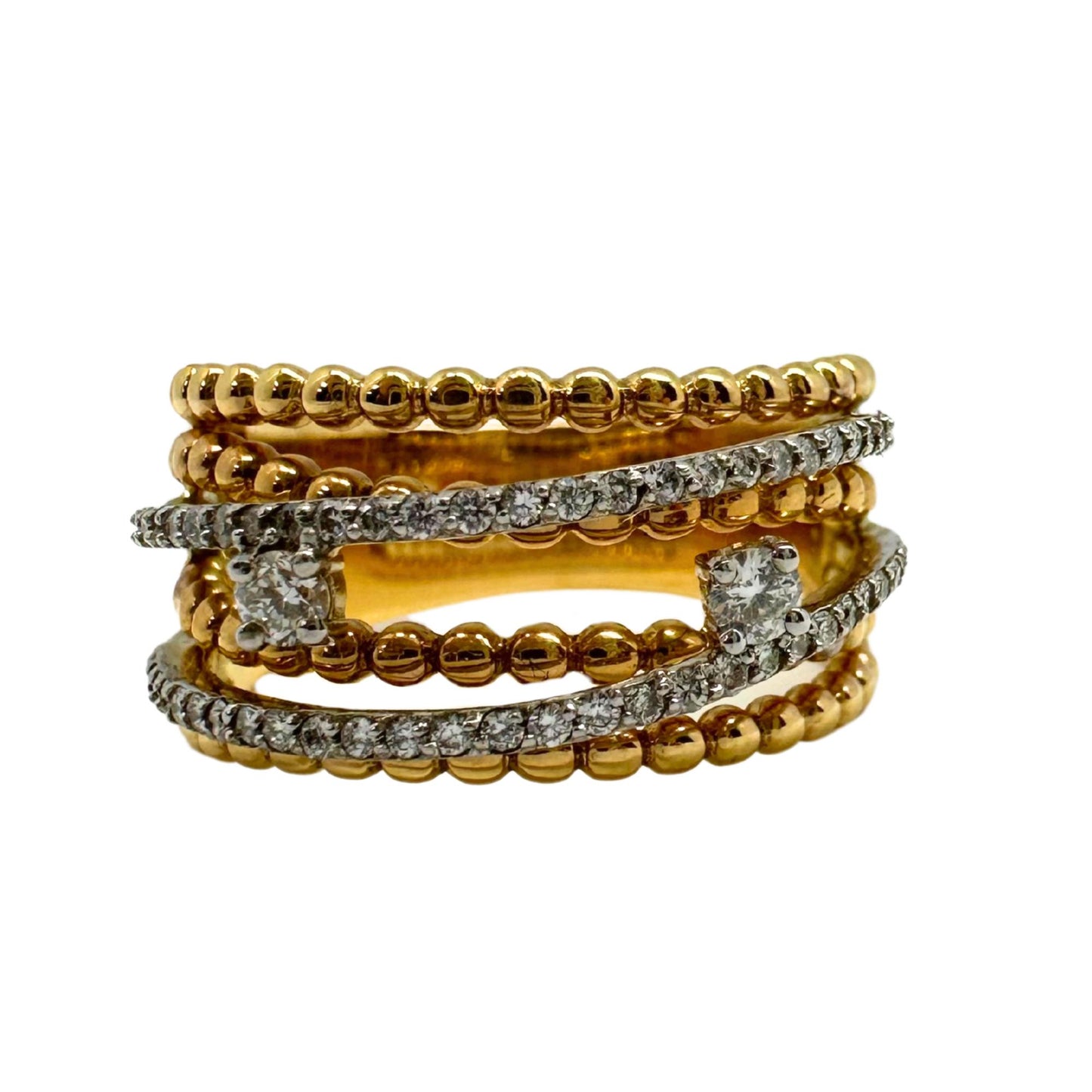 18K Yellow Gold Diamond Crossover Wide Band Ring