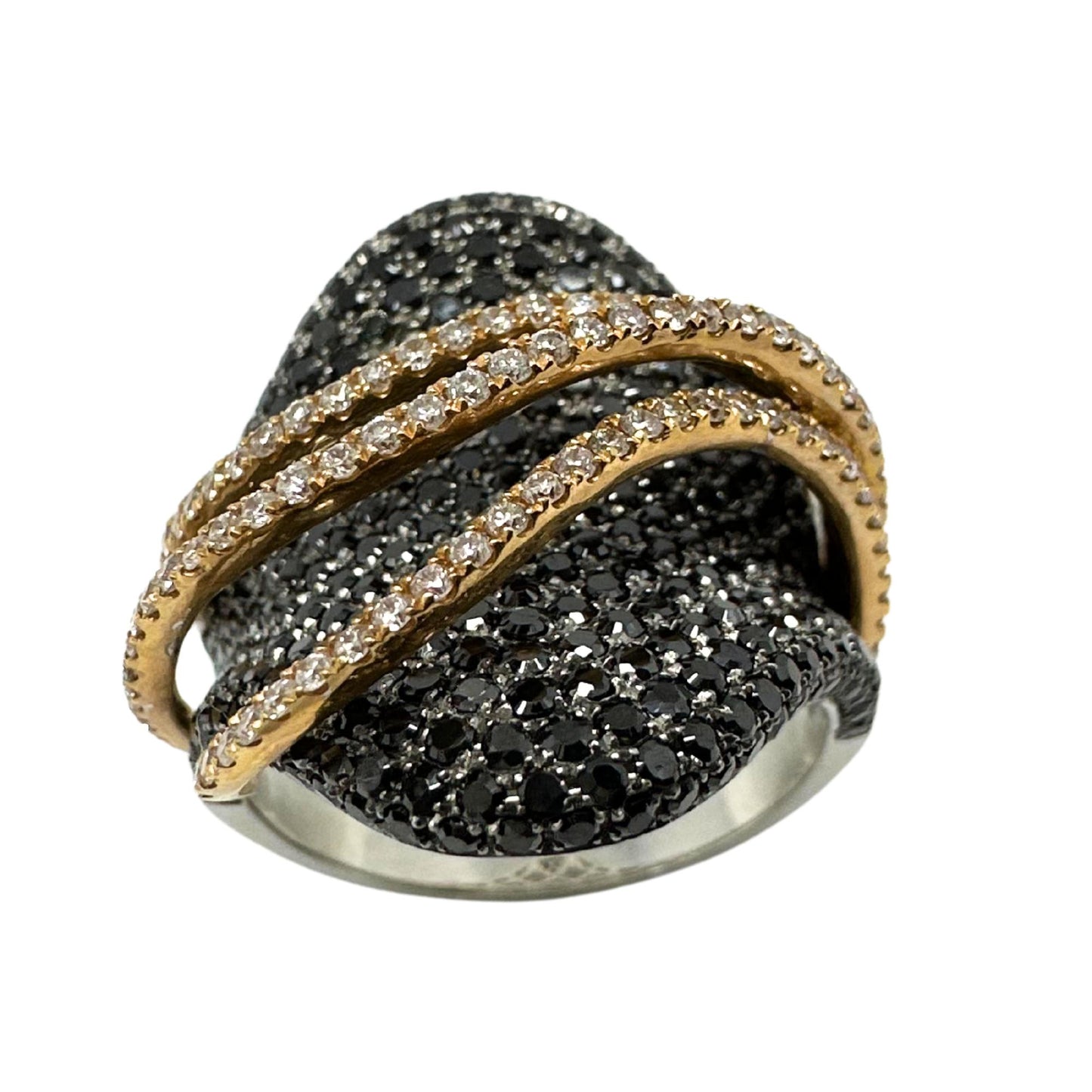 18K Two Tone Black and White Diamond Abstract Ring