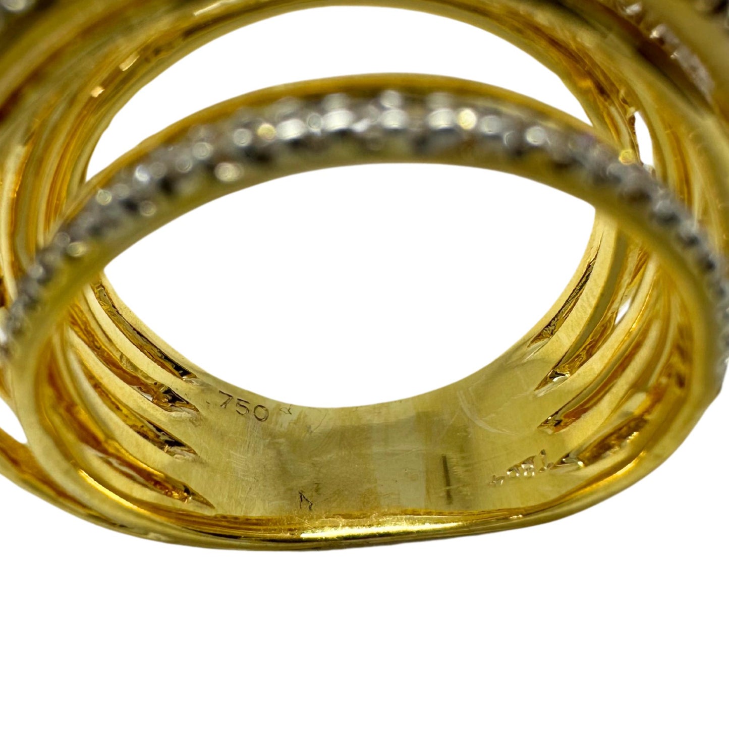 18K Yellow Gold Diamond Crossover Wide Band Ring