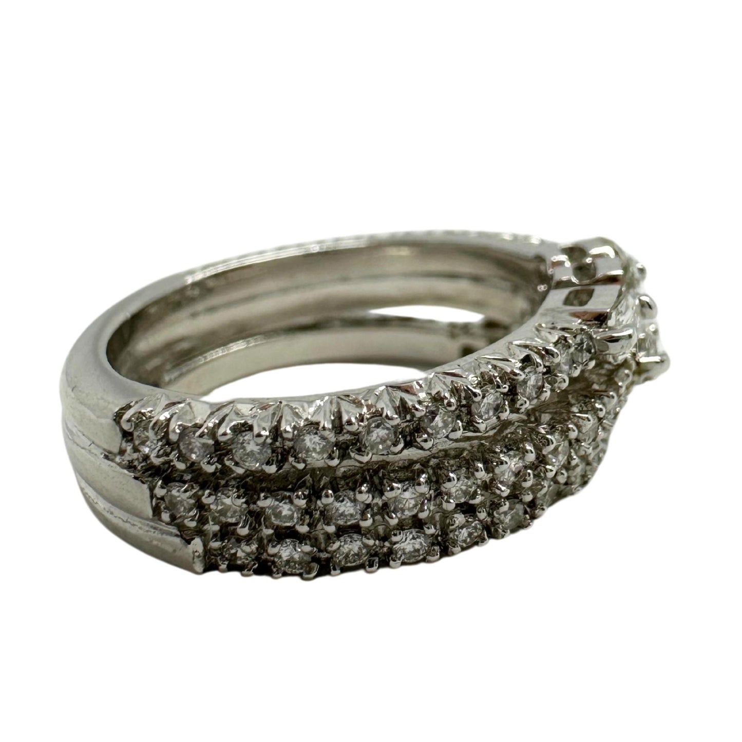 18K White Gold Emerald Cut Diamond Band Ring.