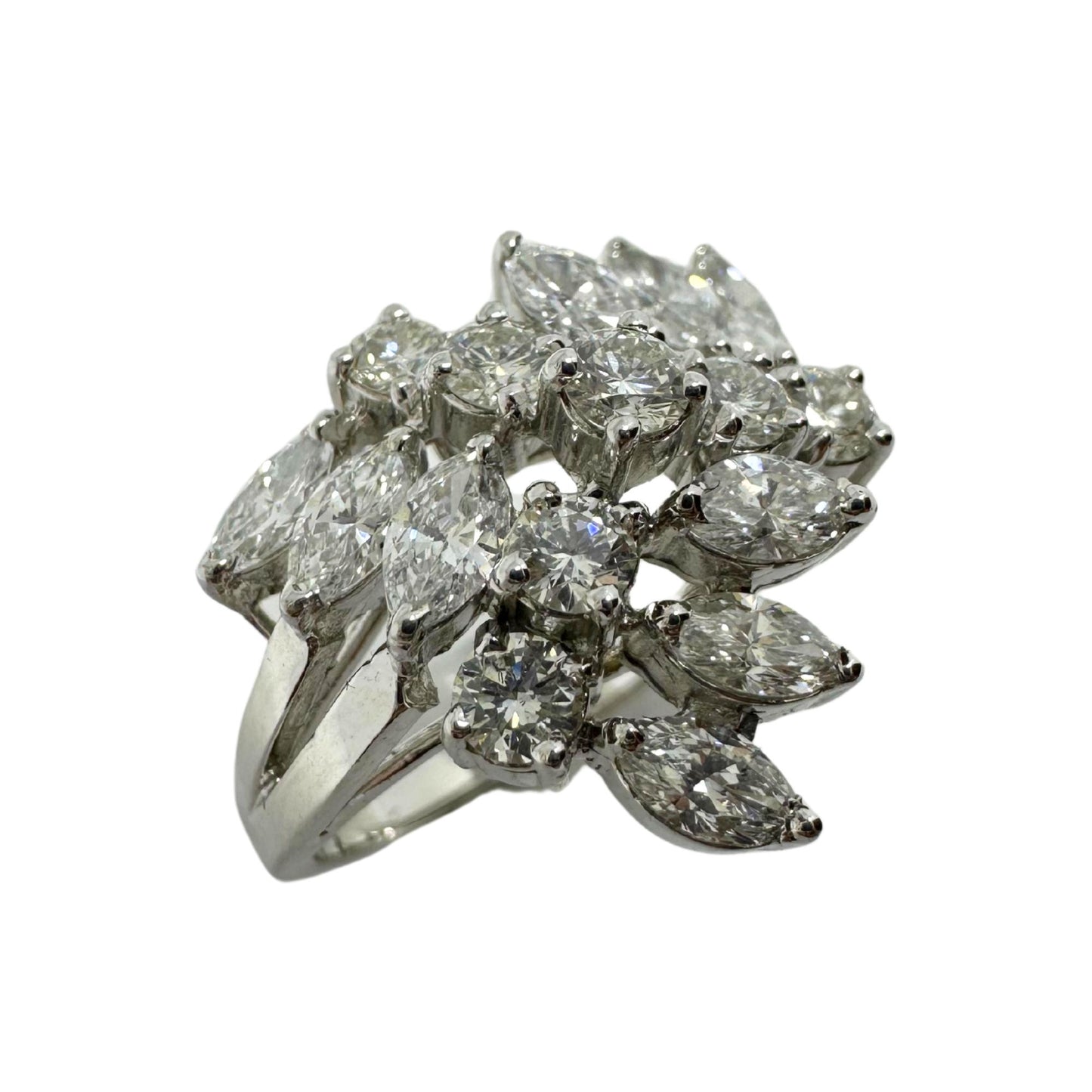 18K White Gold Marquise Cut Diamond Cluster Ring