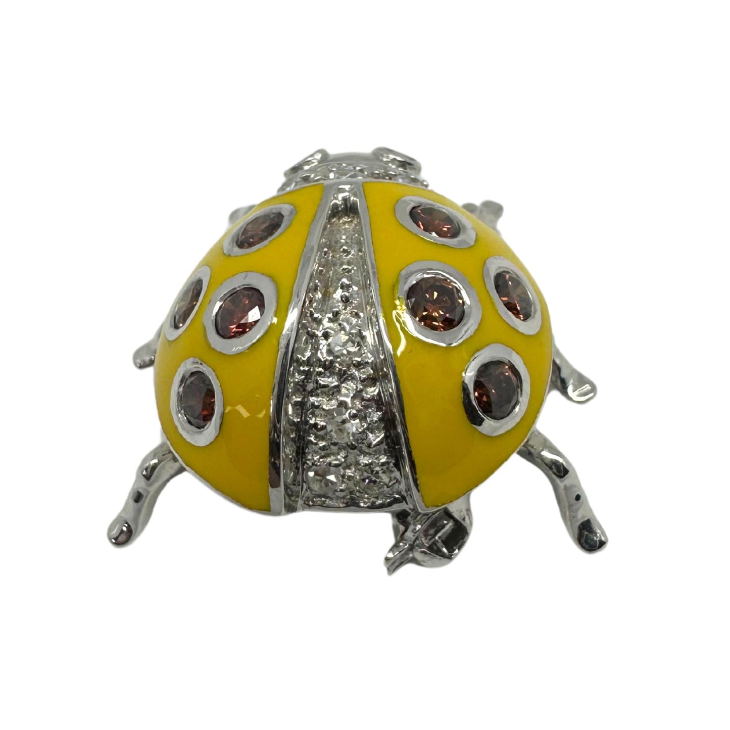 18K White Gold Brown and White Diamond Yellow Lady Bug Pendant