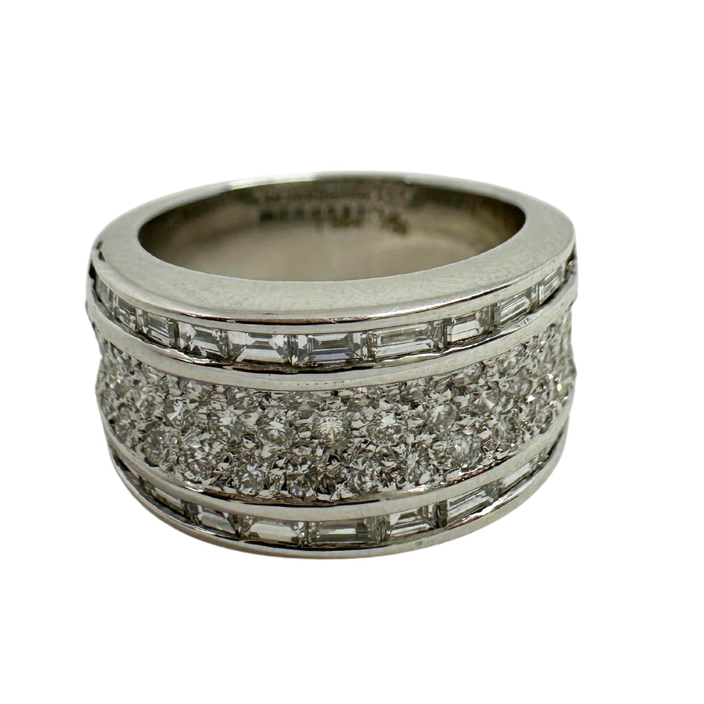 18K White Gold Baguette Cut Diamond Wide Band Ring