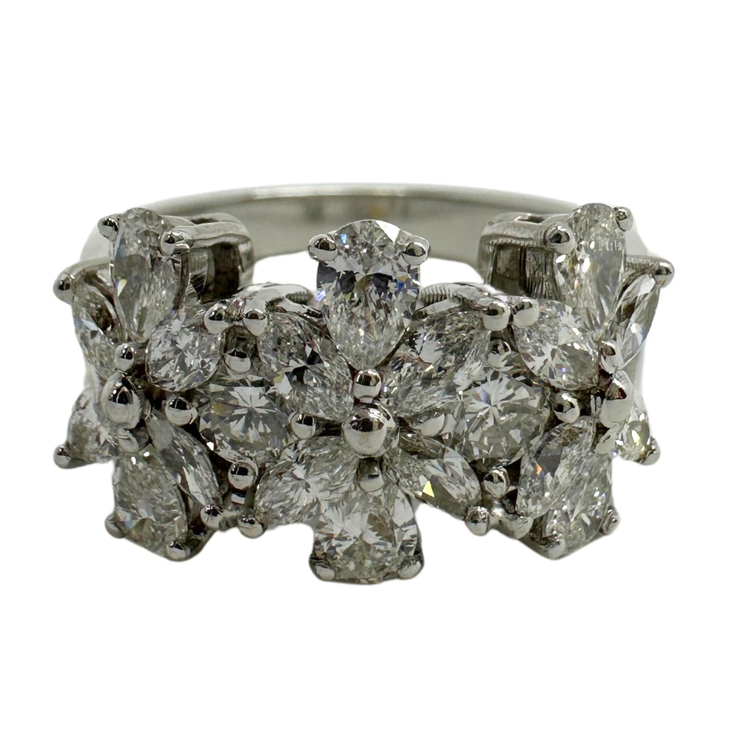 18K White Gold Marquise and Pear Cut Diamond Band Ring