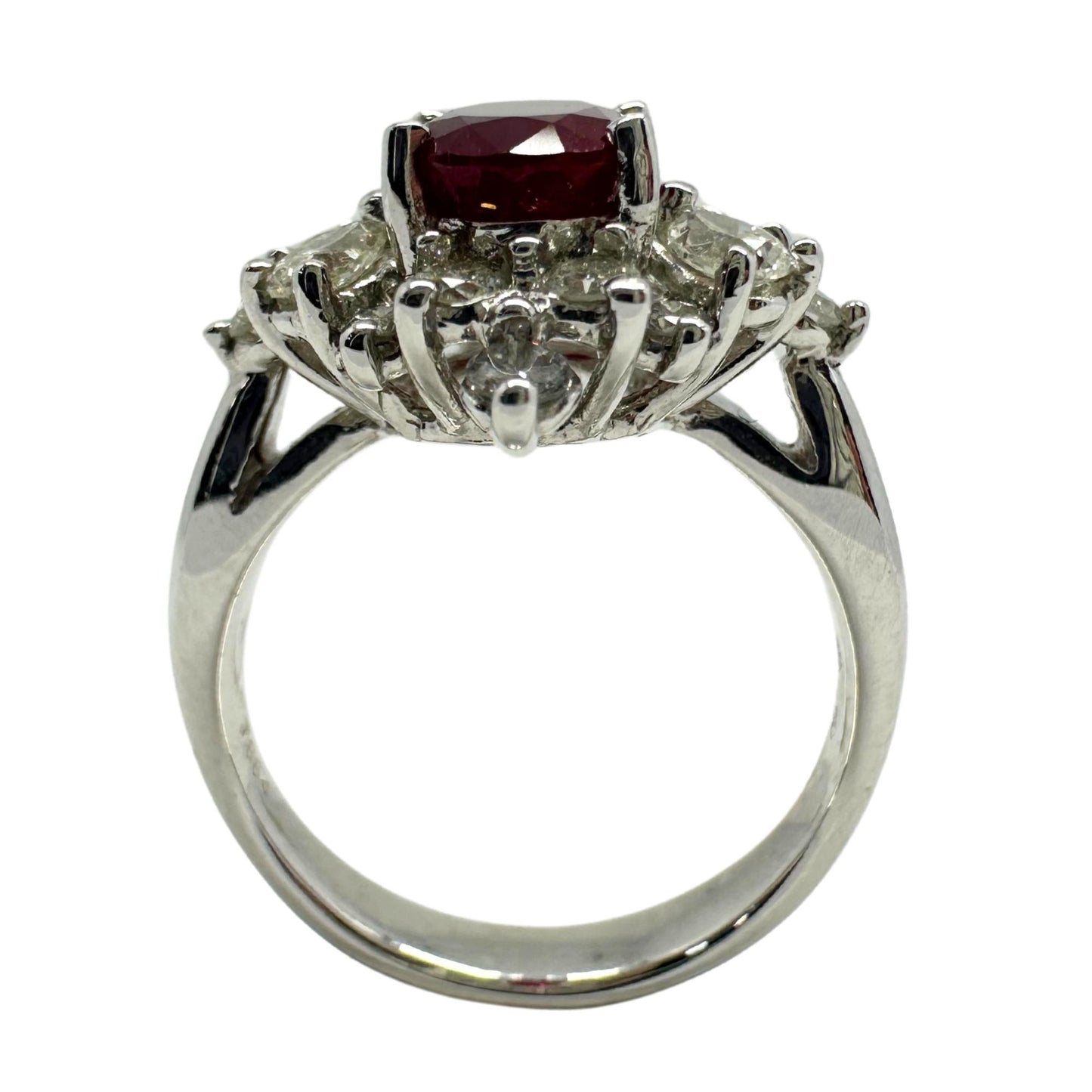 18K White Gold Pear Cut Diamond and Ruby Ring