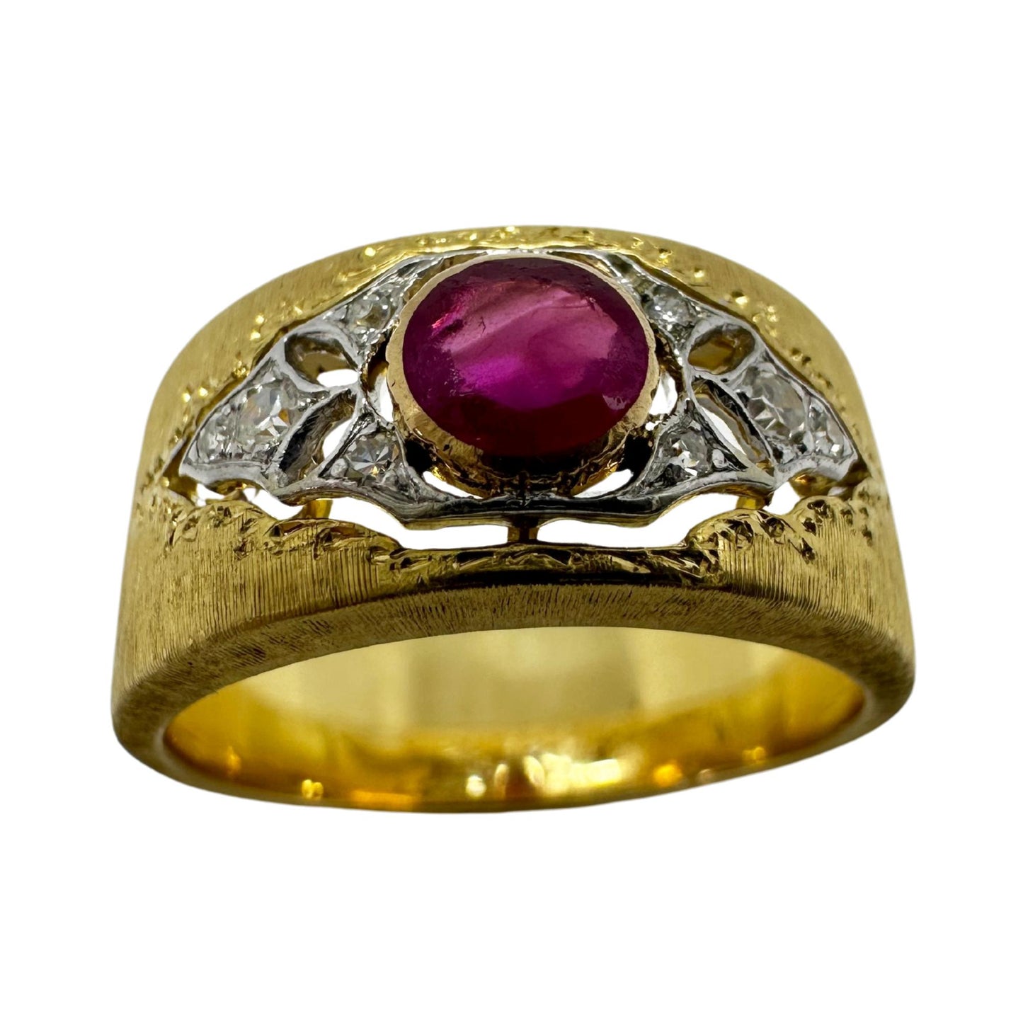 Buccellati Estate 18K Burma No Heat Ruby and Diamond Wide Band Ring with GIA