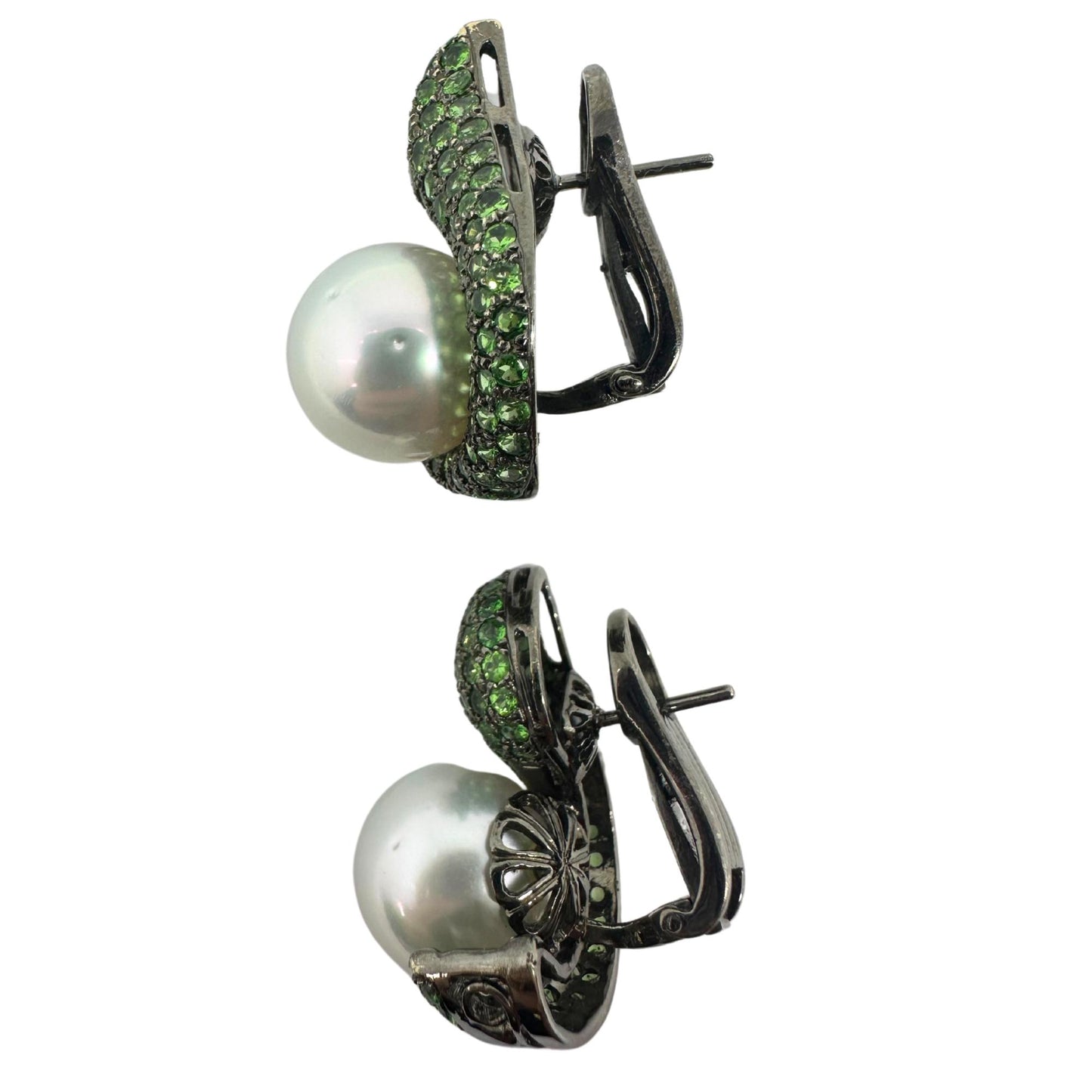 18k Green Garnet and Pearl Earrings