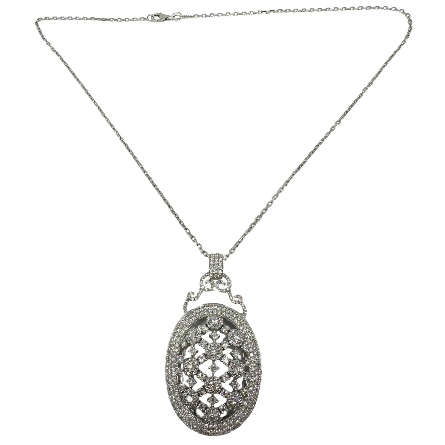 18K White Gold Diamond Dome Pendant Necklace