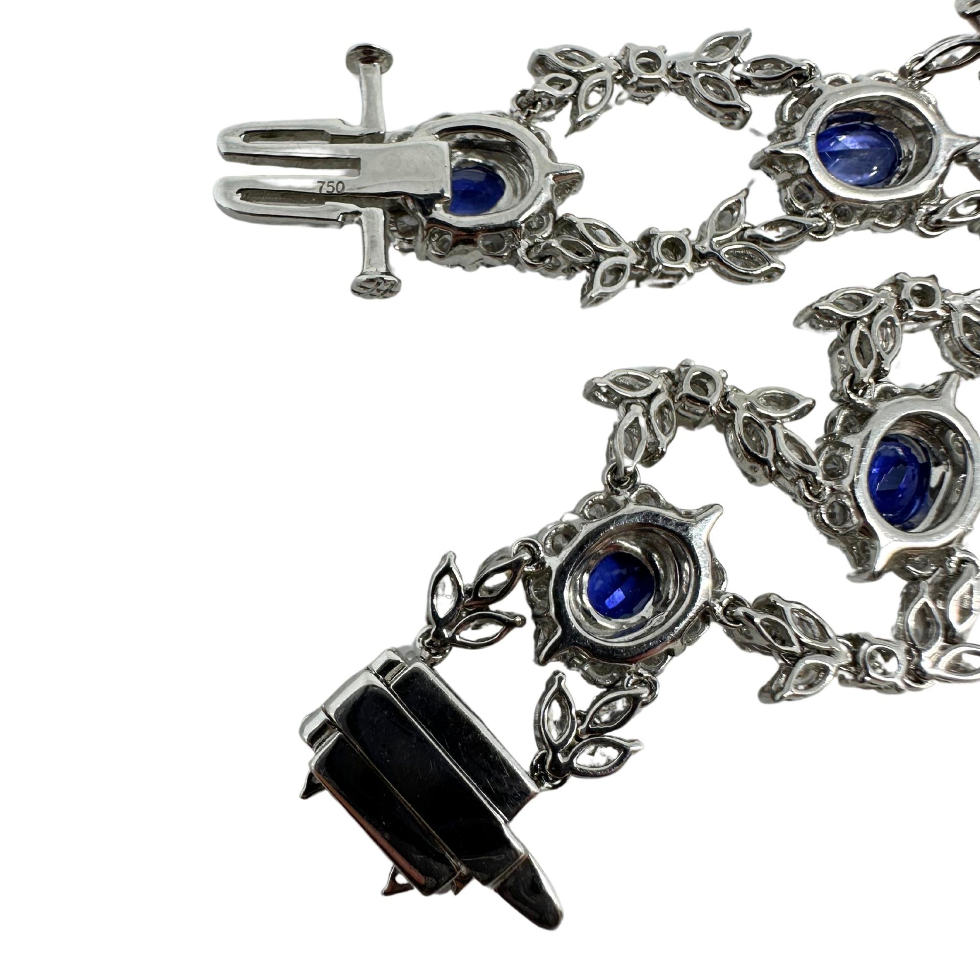 18K White Gold Diamond and Sapphire Bracelet - 7.5 inches