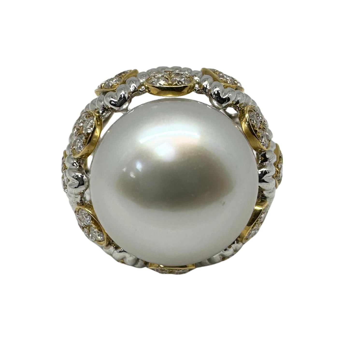 18K Two Tone Diamond and Pearl Cocktail Ring