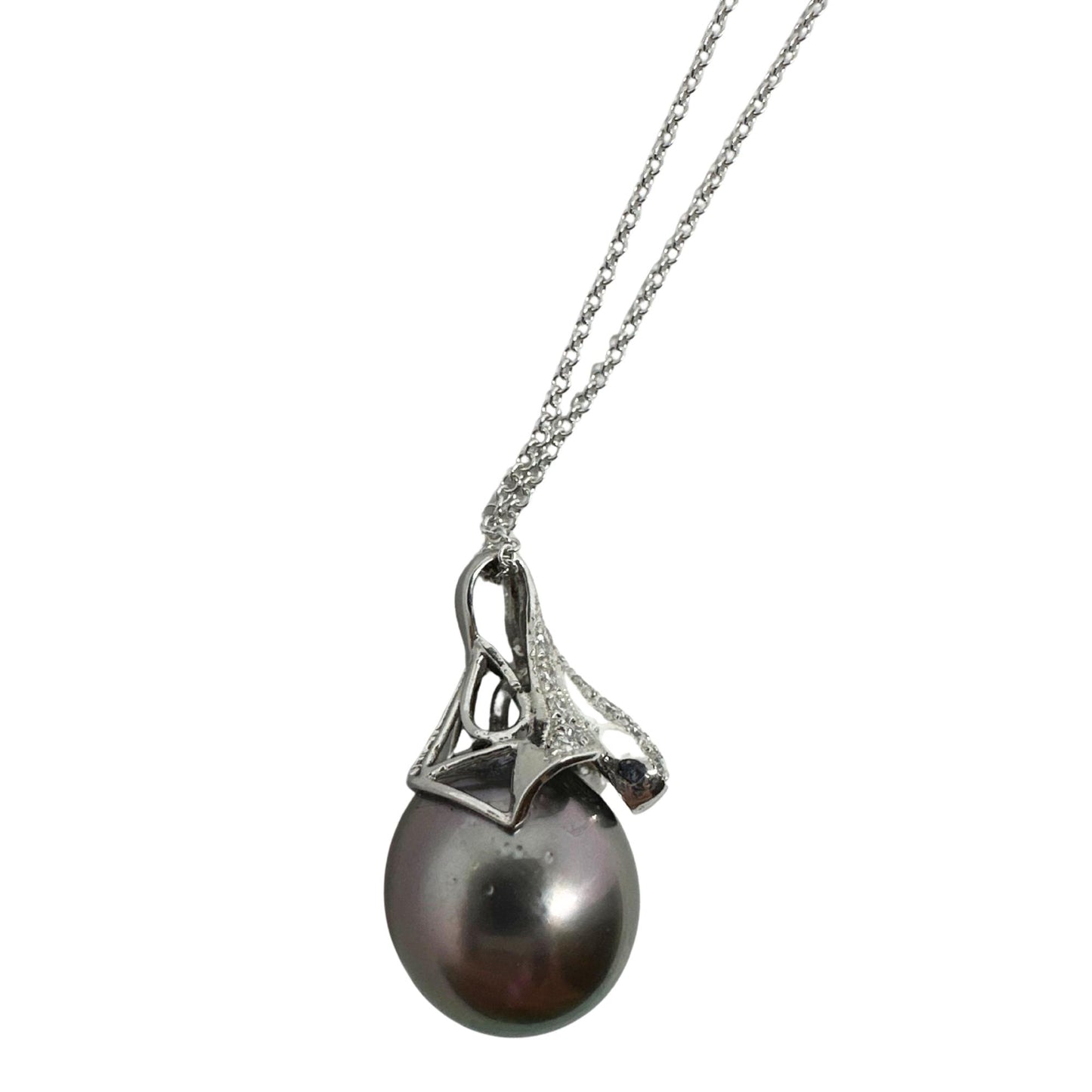 18K White Gold Diamond & Pearl Pendant Necklace – 18" Chain, 0.27ct Diamonds