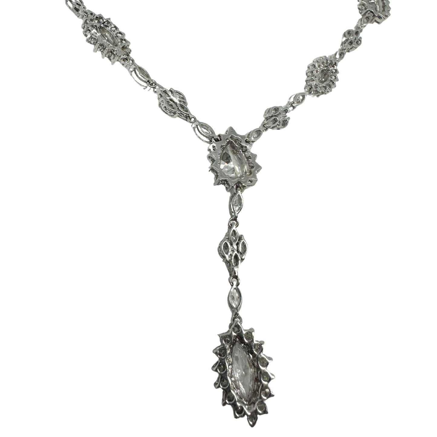 18K White Gold Marquise and Pear Cut Diamond Lariat Necklace