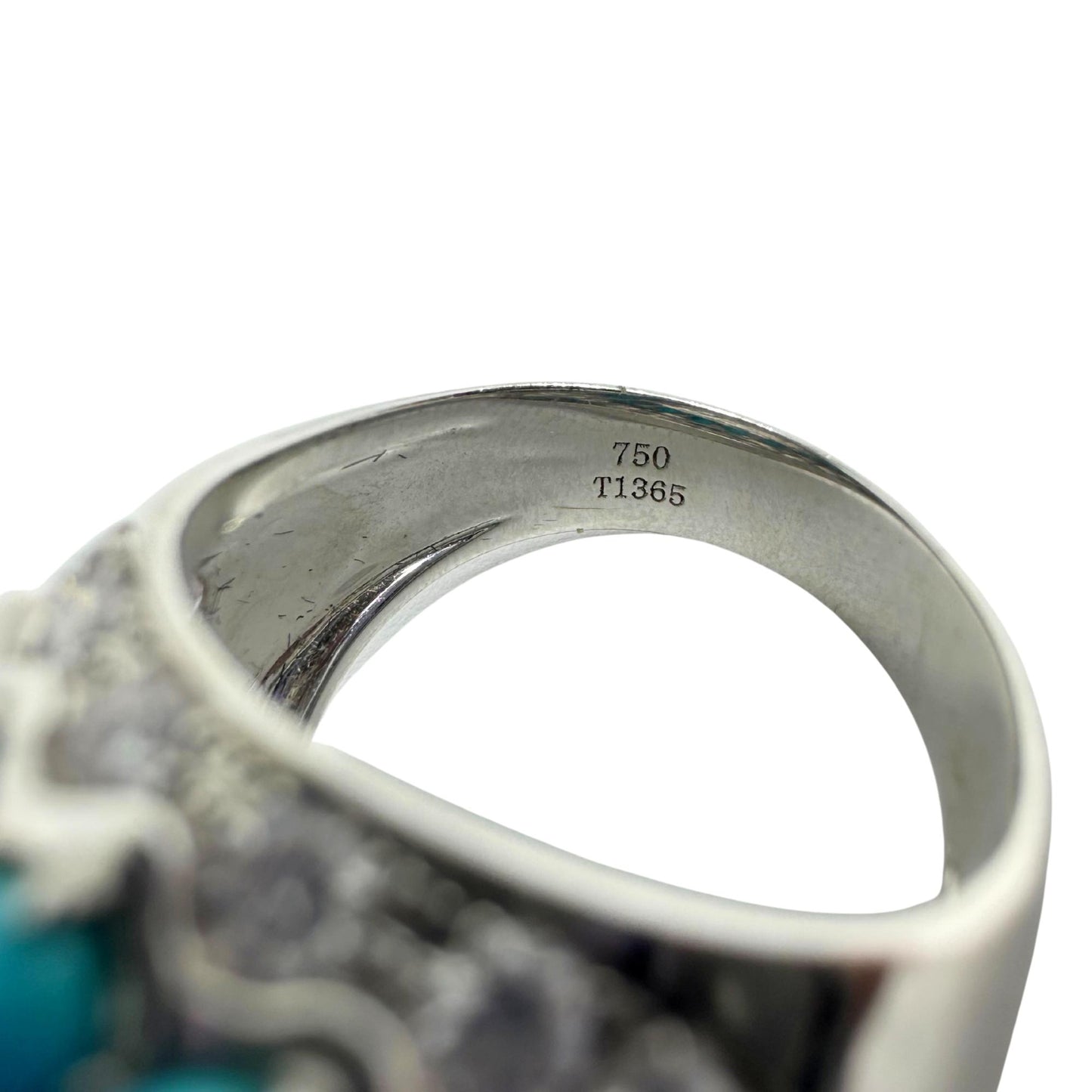 18K White Gold Diamond and Turquoise Cluster Ring