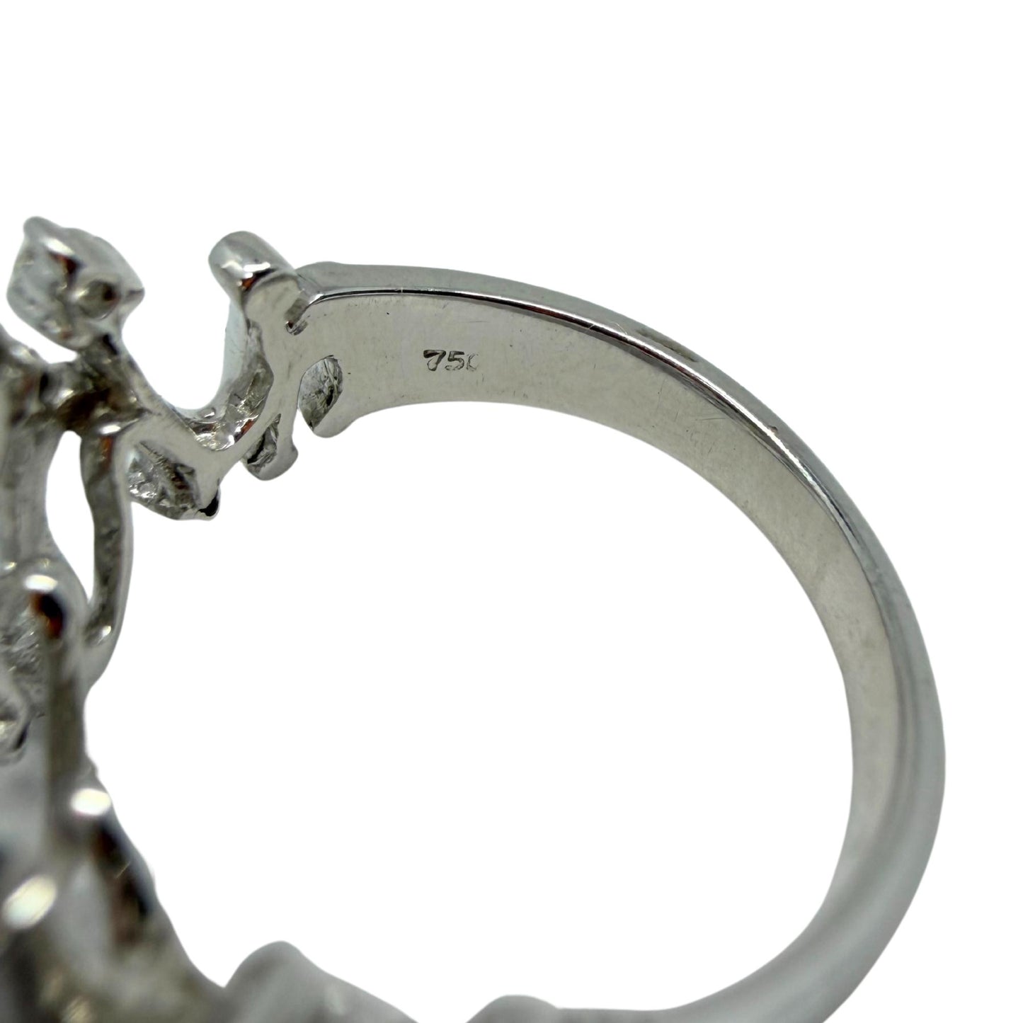 18K White Gold Diamond Abstract Wavy Band, Contemporary Statement Ring