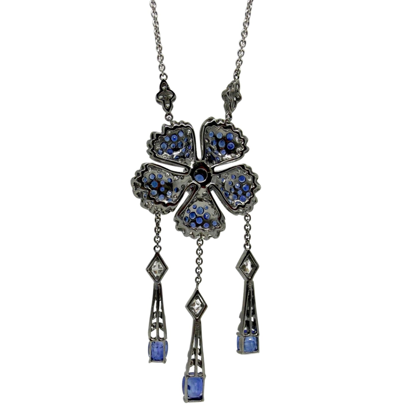Vintage Inspired 18K Diamond and 6.67 Carat Sapphire Flower Drop Necklace