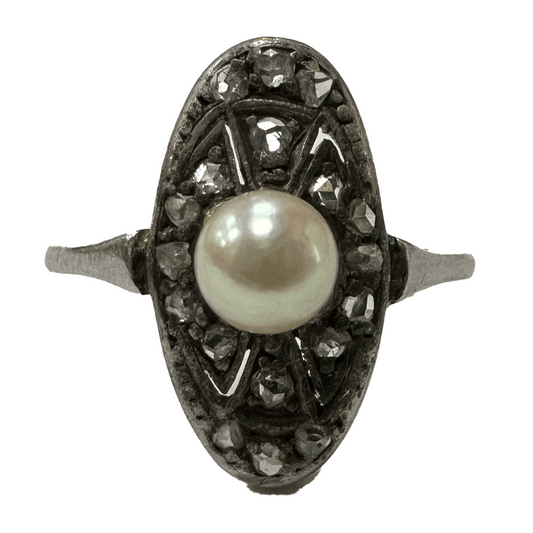 14k Georgian Diamond and Pearl Ring