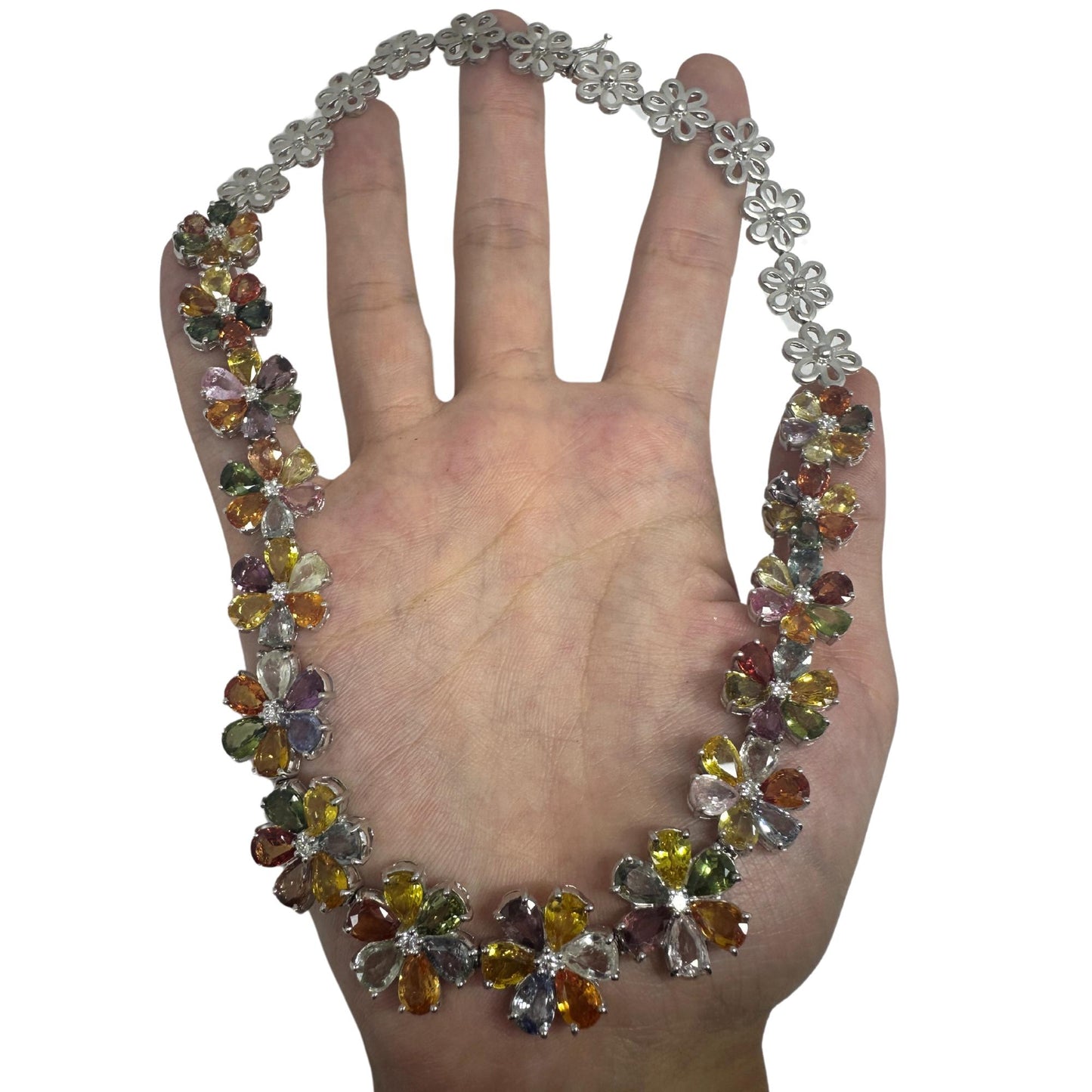 18k Modern Pear Cut Multicolor Sapphire and Diamond Necklace
