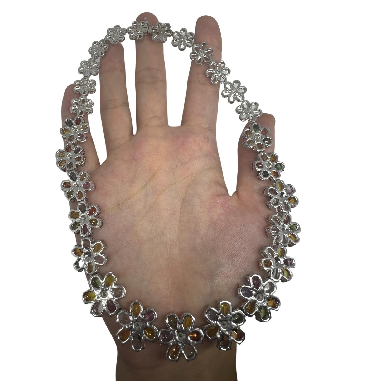 18k Modern Pear Cut Multicolor Sapphire and Diamond Necklace