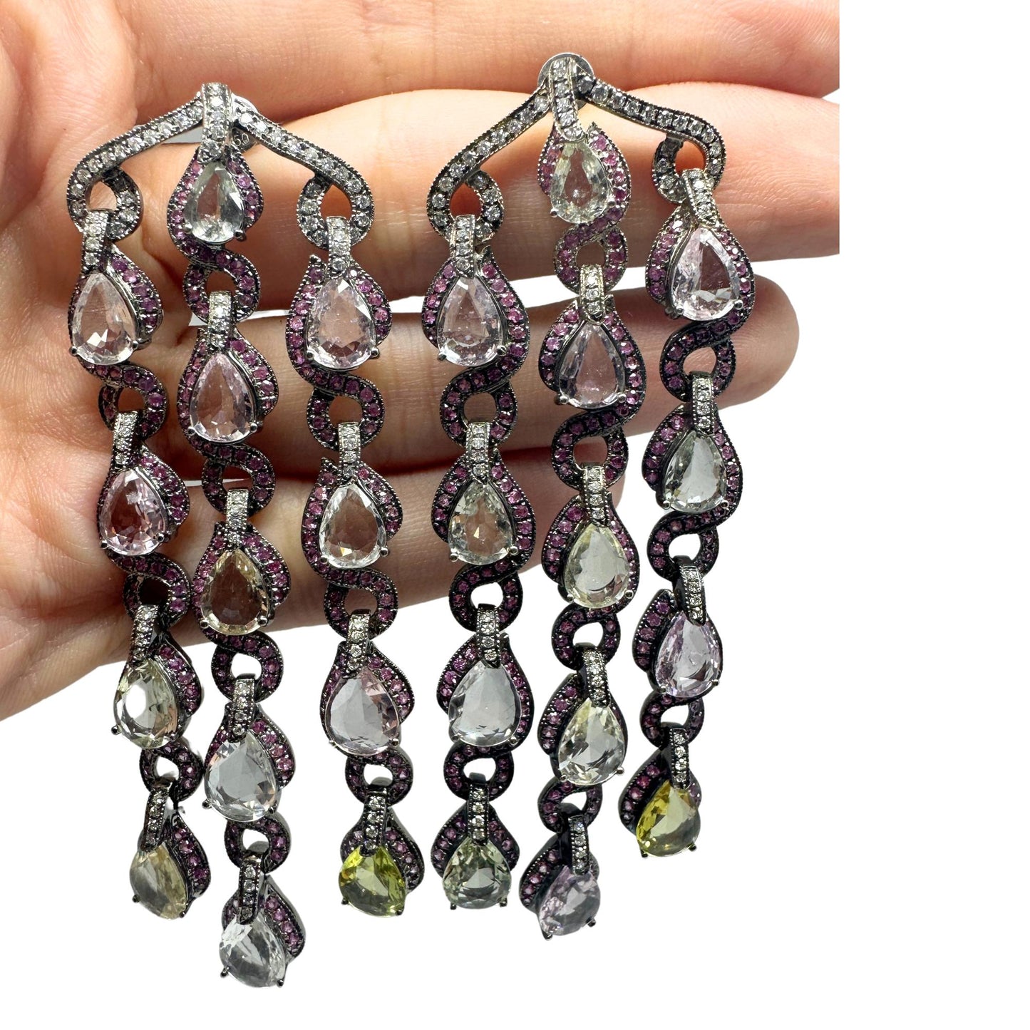 18K Diamond and Multi Color Sapphire Drop Earrings
