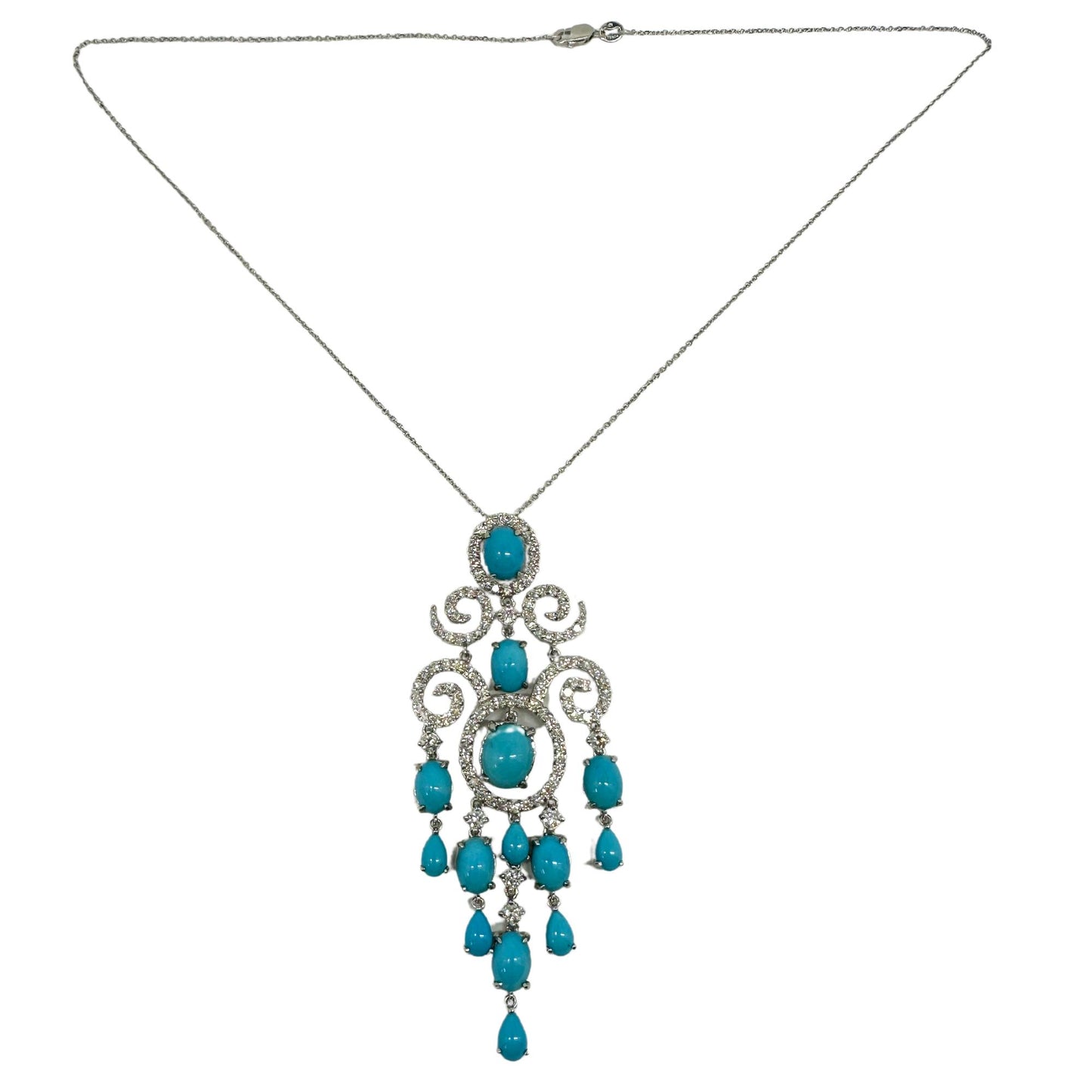 18k Diamond and Turquoise Necklace with 14k Chain