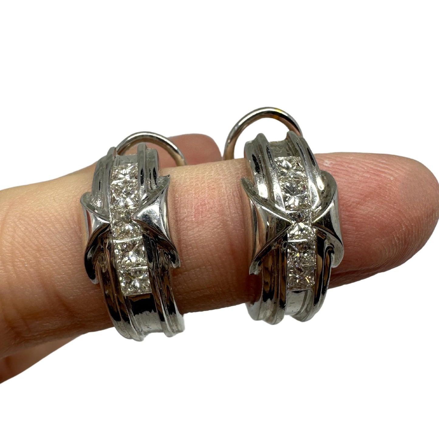 14K White Gold Princess Cut Diamond Huggies