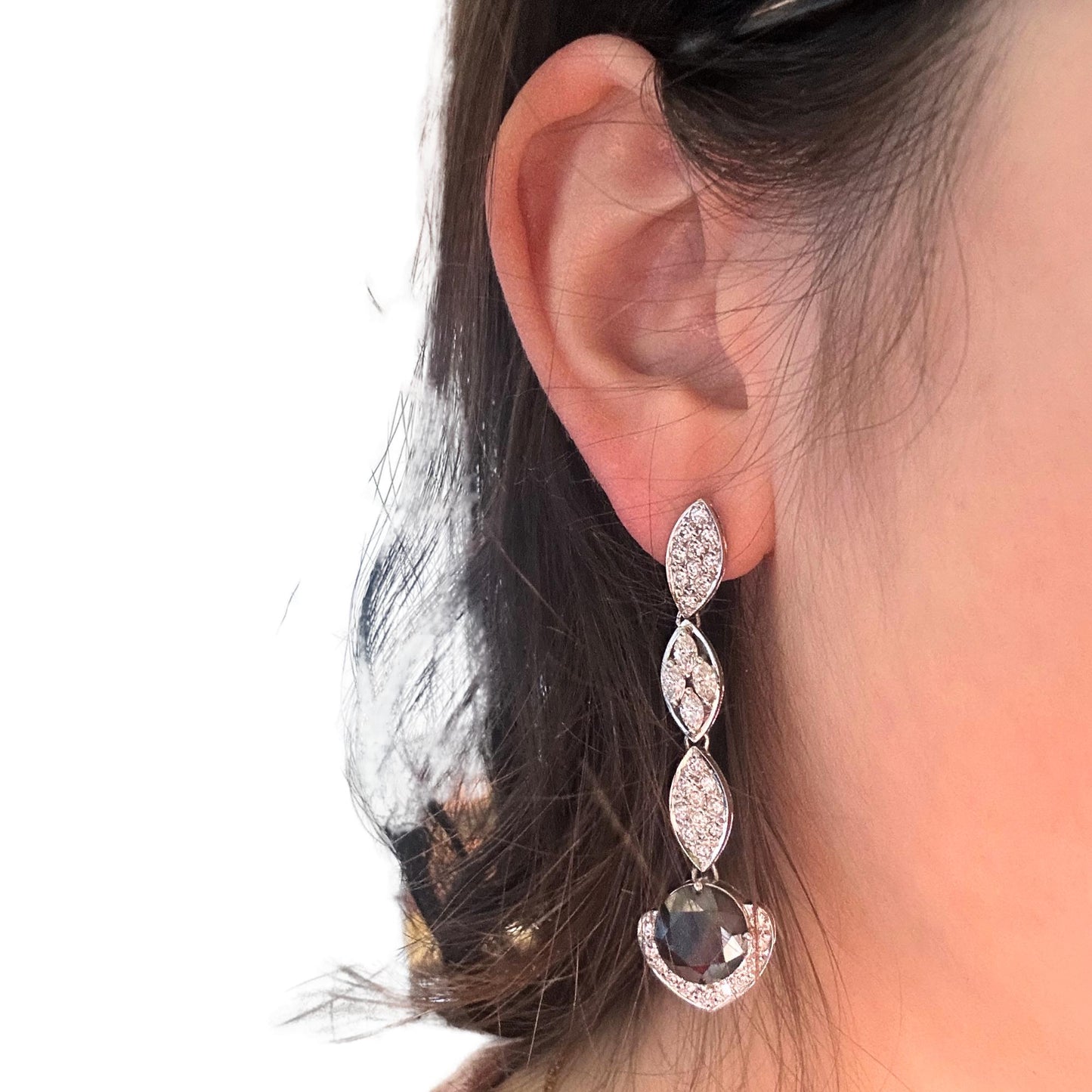 18K White Gold Black and White Diamond Drop Earrings