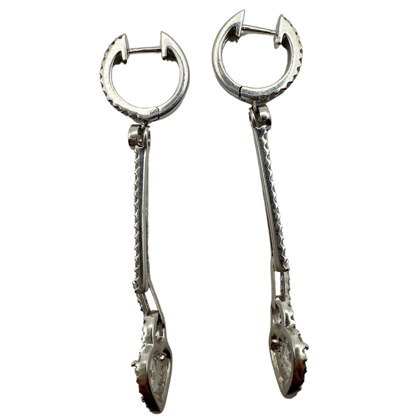 18K White Gold Trillion Cut Diamond Heart Drop Earrings