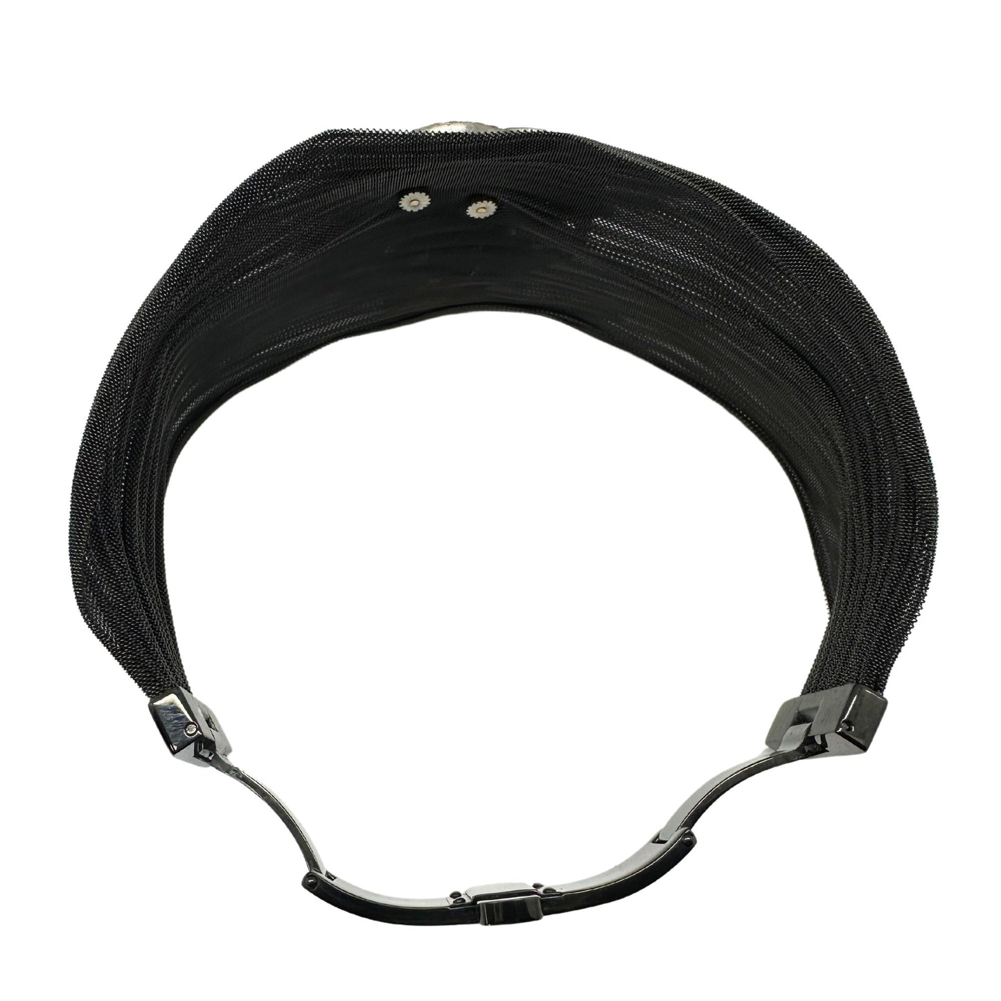 14K, Silver and Blackened Steel Mesh Rose Cut Diamond Bracelet