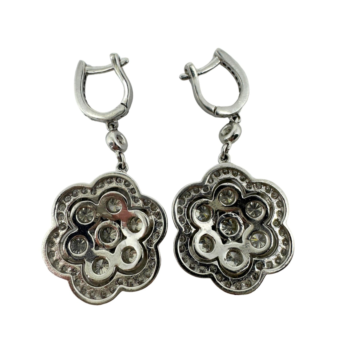 14K White Gold Diamond Flower Earrings