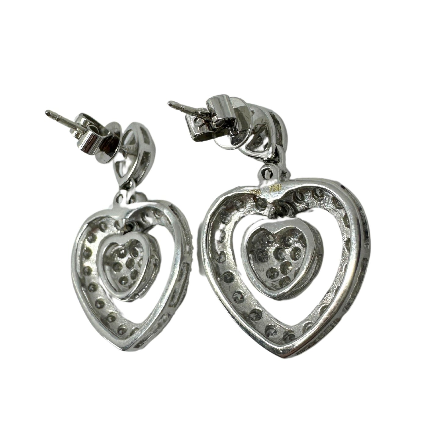18k White Gold Diamond Heart Drop Earrings