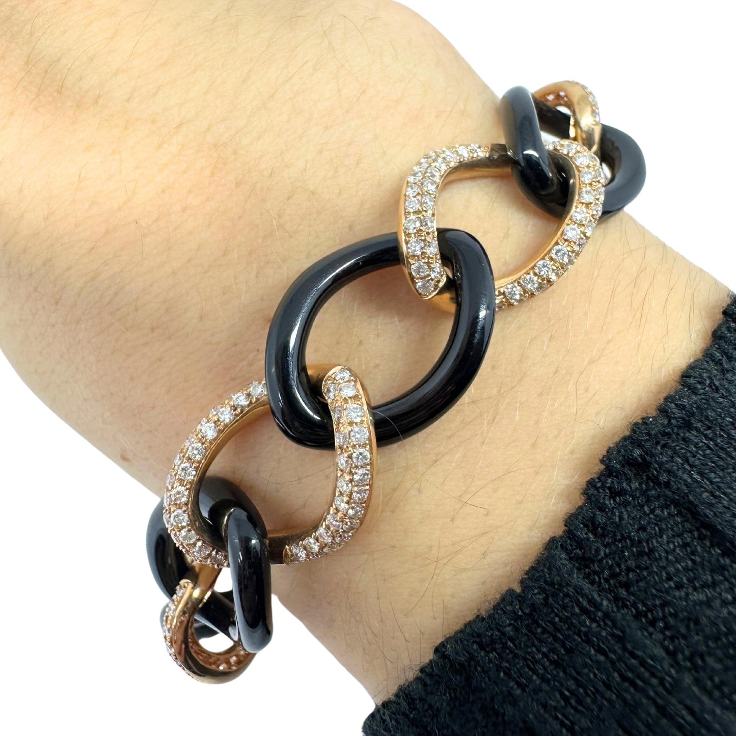 18K Rose Gold Diamond and Onyx Link Bracelet