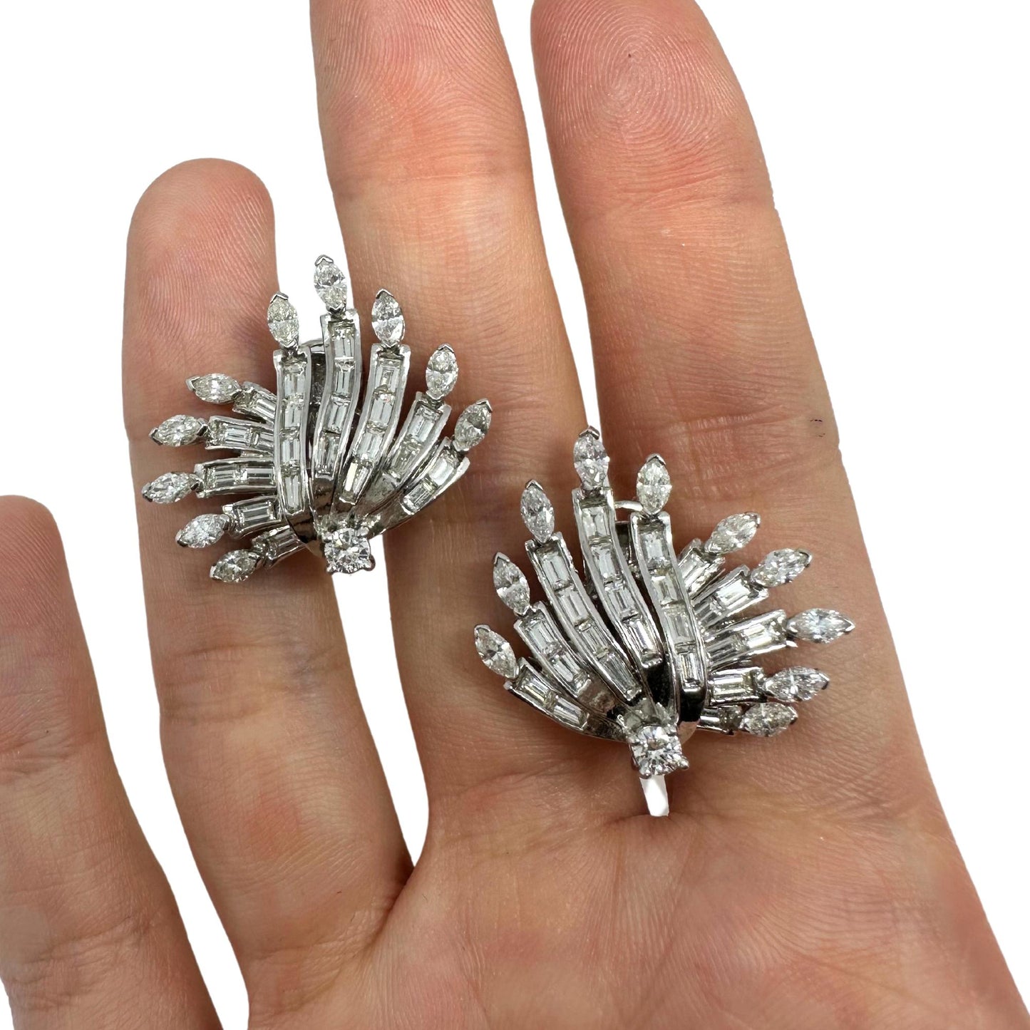 Platinum Marquise and Baguette Cut Diamond Earrings
