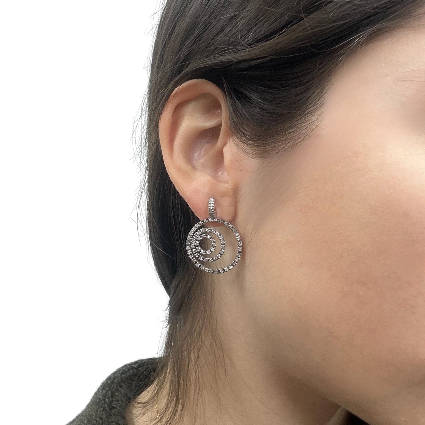 14K White Gold Spiral Diamond Earrings