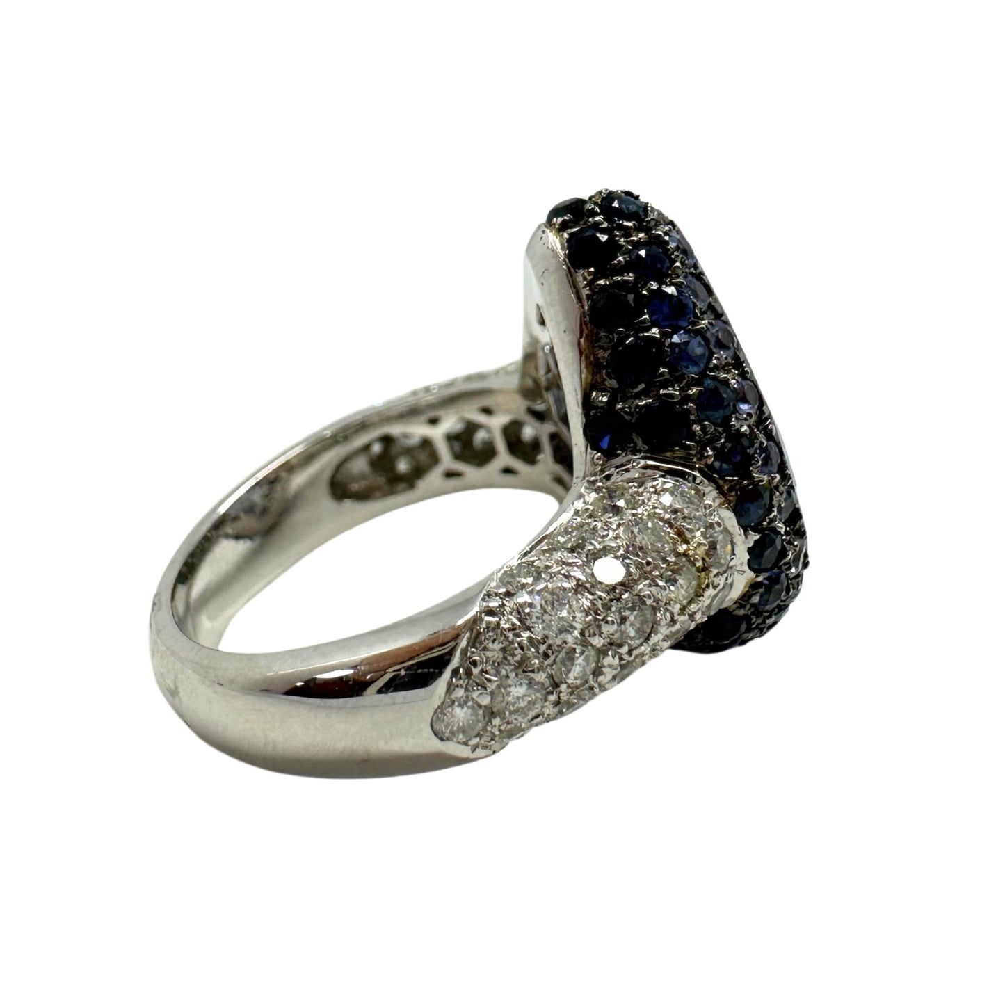 18K White Gold Pear Cut Sapphire and Diamond Ring