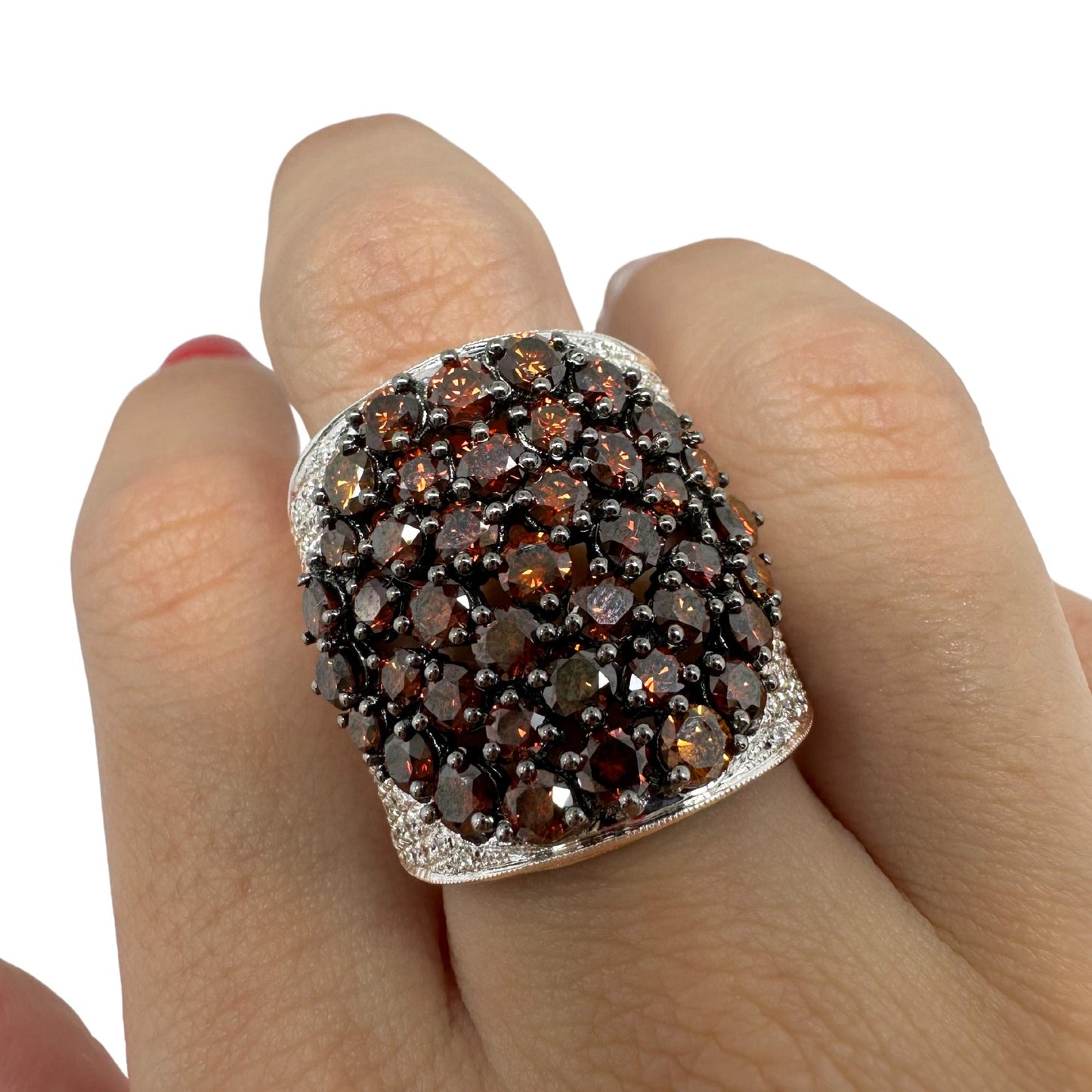 18K White Gold White and Brown Diamond Wide Band Ring