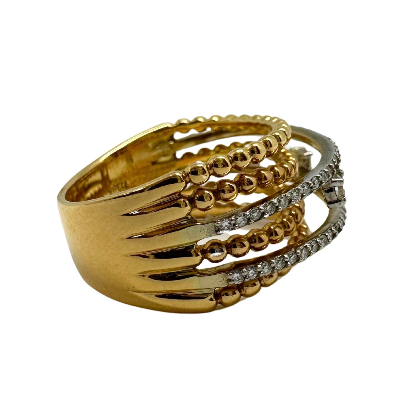 18K Yellow Gold Diamond Crossover Wide Band Ring
