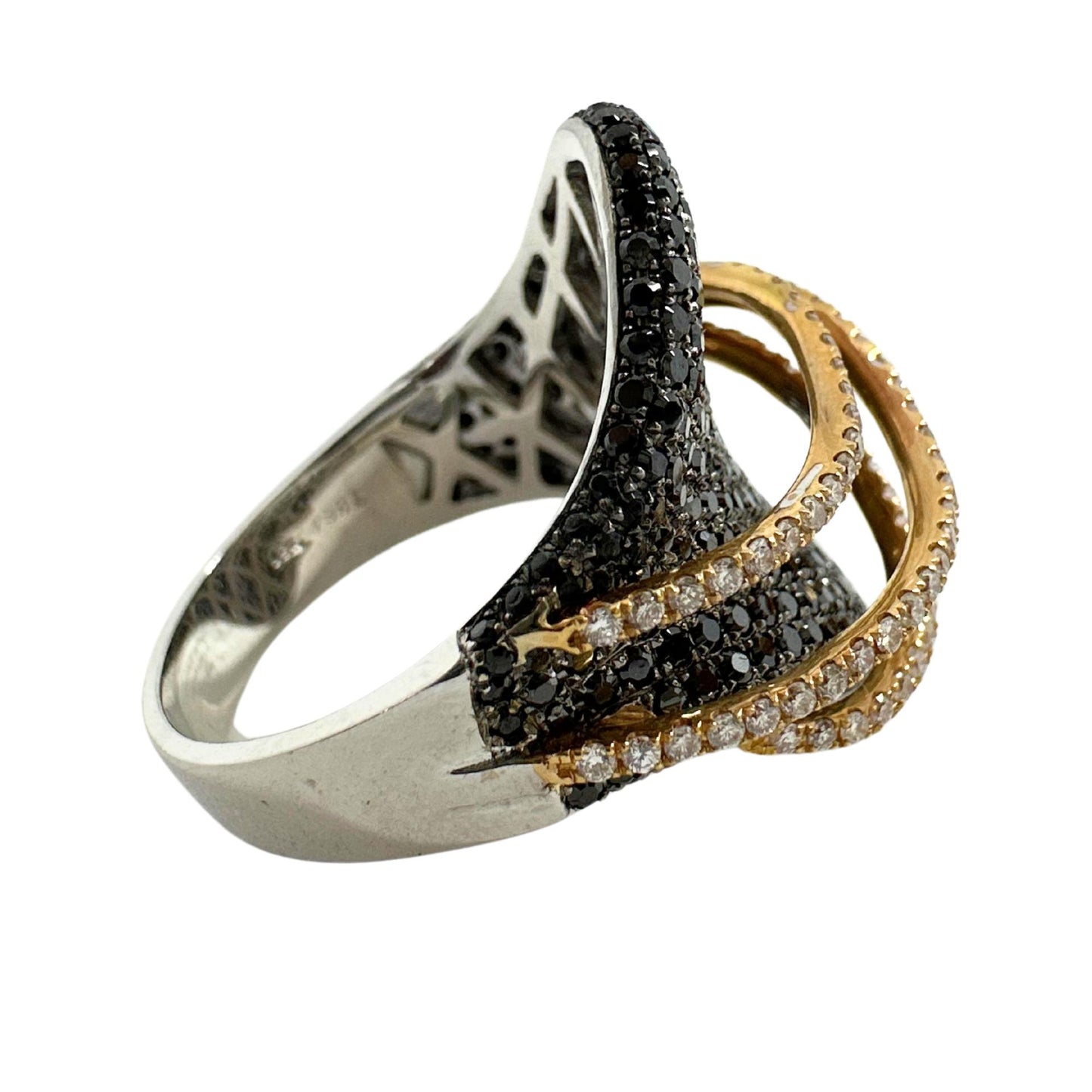 18K Two Tone Black and White Diamond Abstract Ring