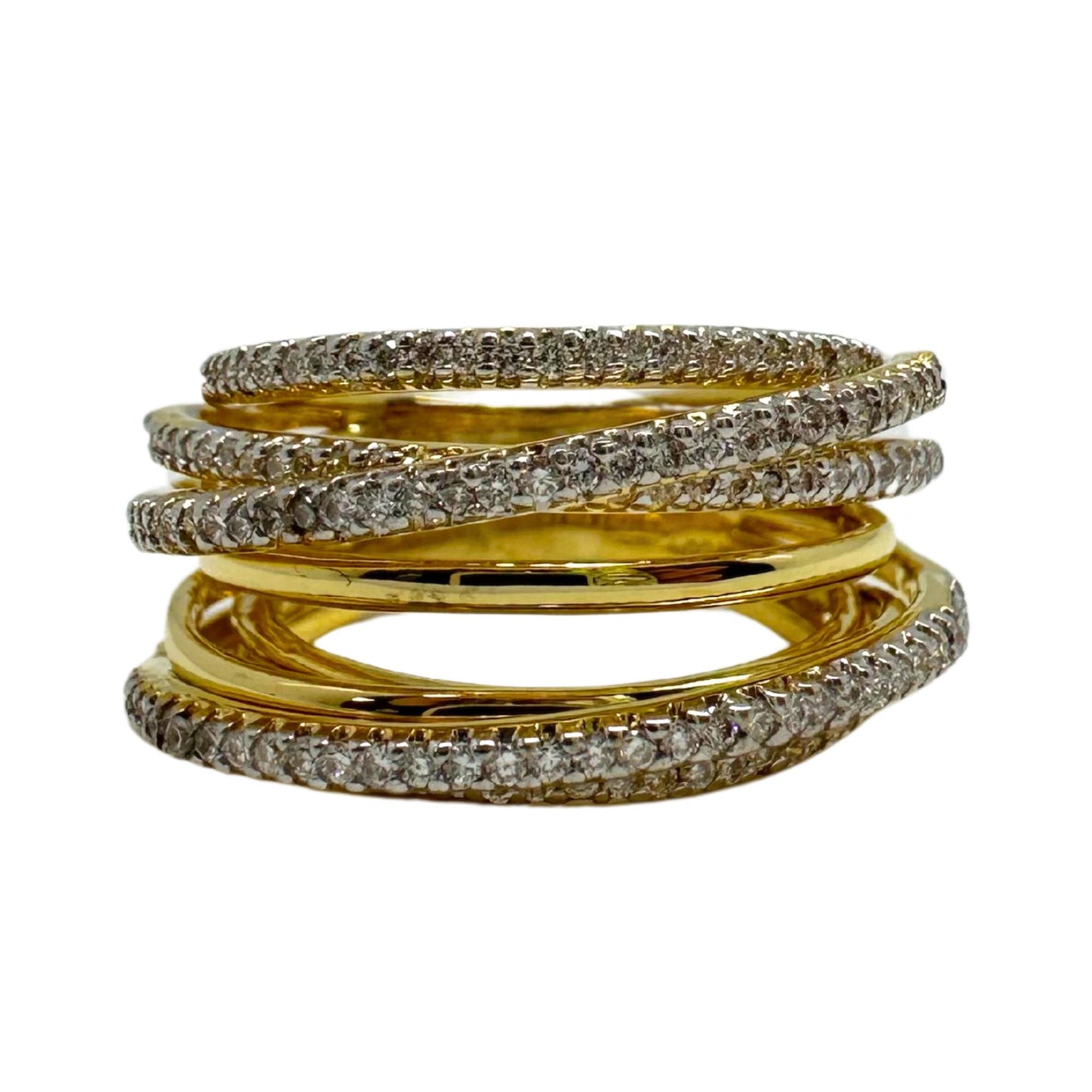 18K Yellow Gold Diamond Crossover Wide Band Ring
