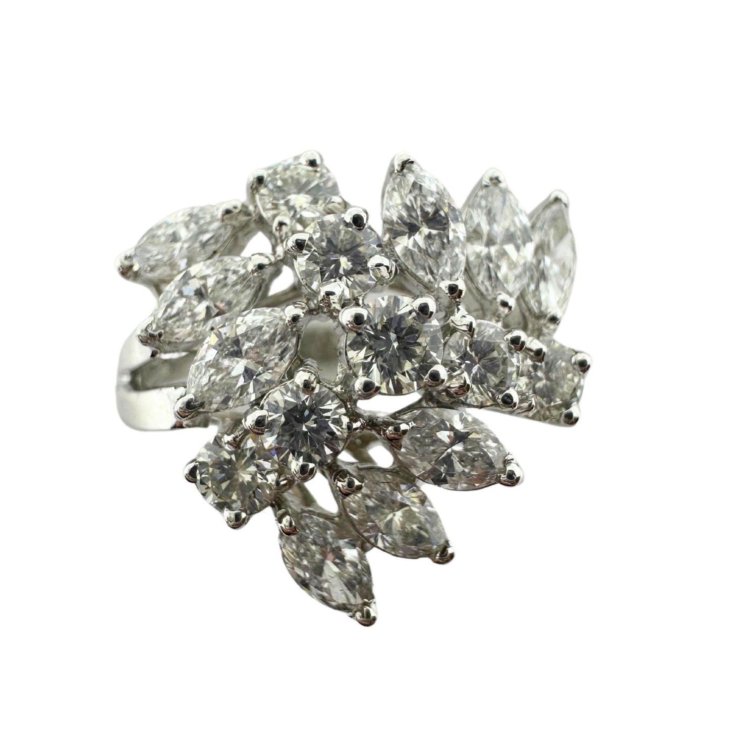 18K White Gold Marquise Cut Diamond Cluster Ring