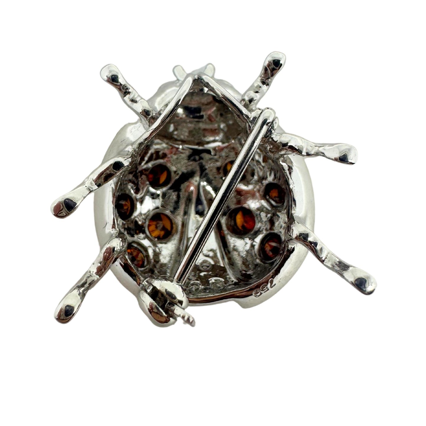 18K White Gold Brown and White Diamond Yellow Lady Bug Pendant