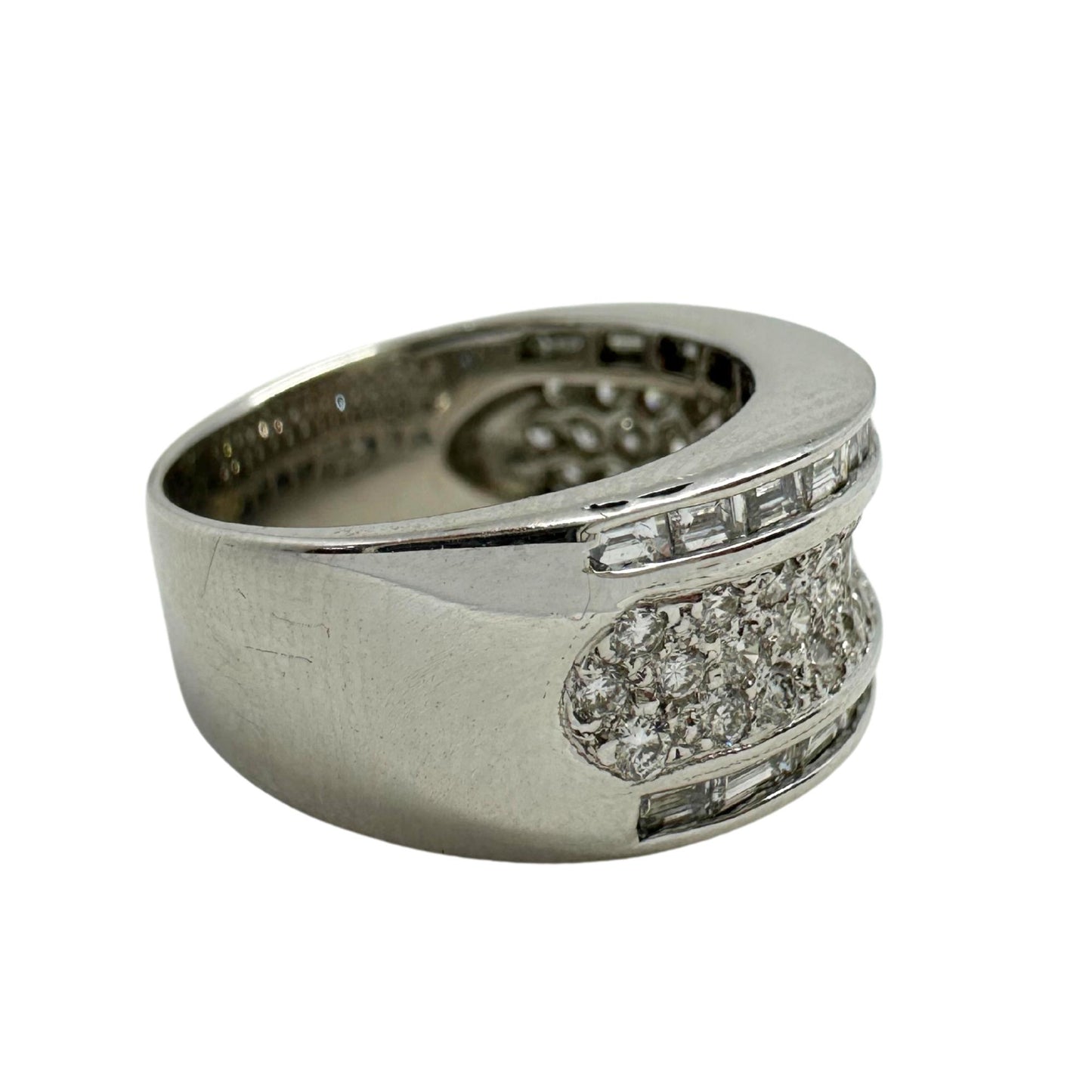 18K White Gold Baguette Cut Diamond Wide Band Ring